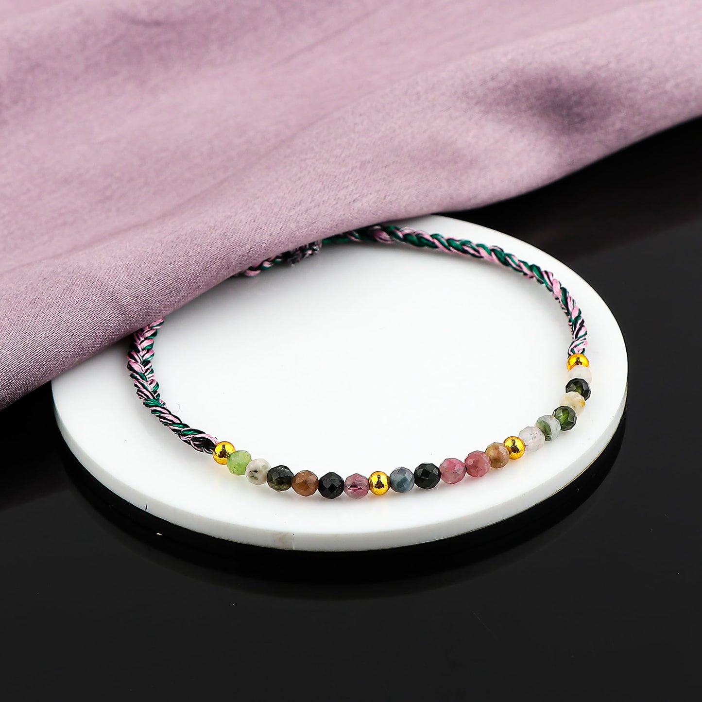 GEMSYMPHONY Multi Tourmaline Gemstone Beads Braided Bracelet – 3.5mm Natural Stone Beads, Handmade Adjustable Braided Rope Bracelet, Healing Crystal Jewelry for Men & Women, Unisex Boho Gift