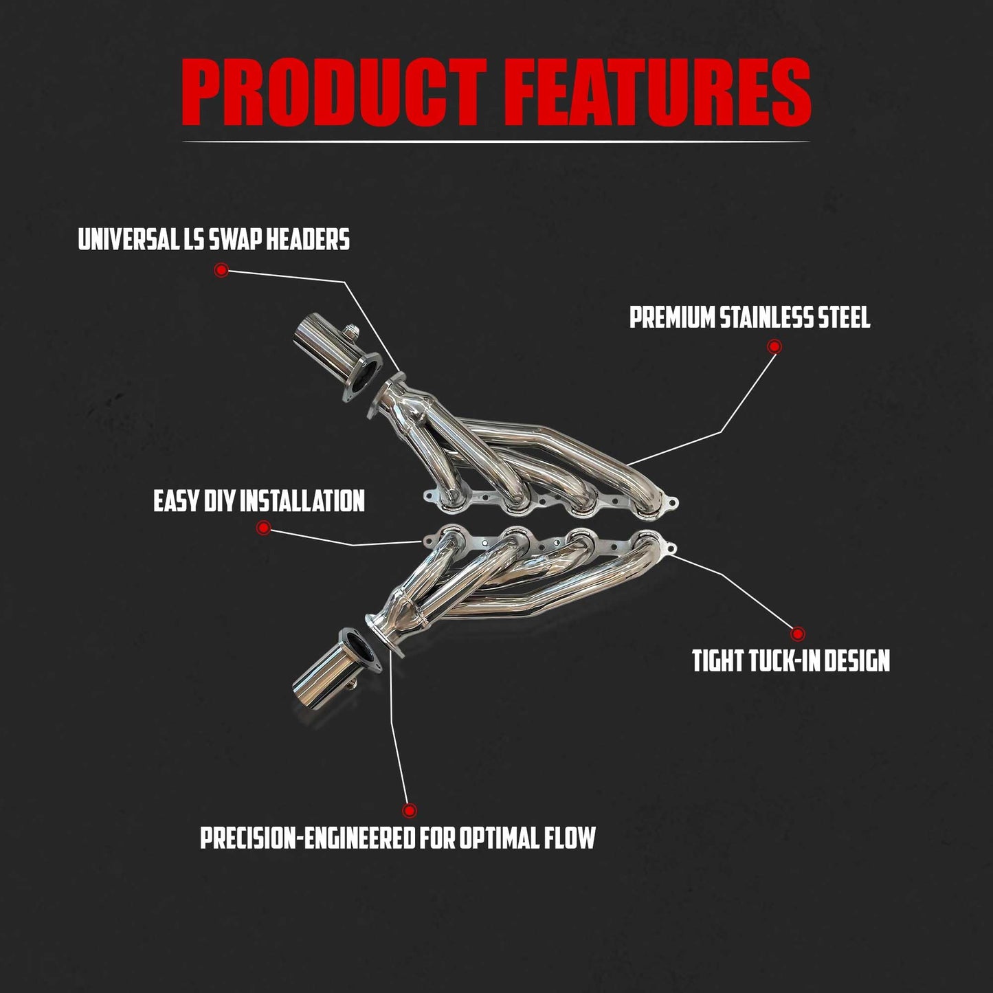 Shorty Headers for LS Swaps 304 Stainless Steel Exhaust Headers 2.5 Inch 3 Bolt Collectors Fits 4.8L 5.3L 5.7L 6.0L 6.2L LS1 LS2 LS3 LS6 V8 S10 C10 K10 Truck Includes Header and Collector Gaskets
