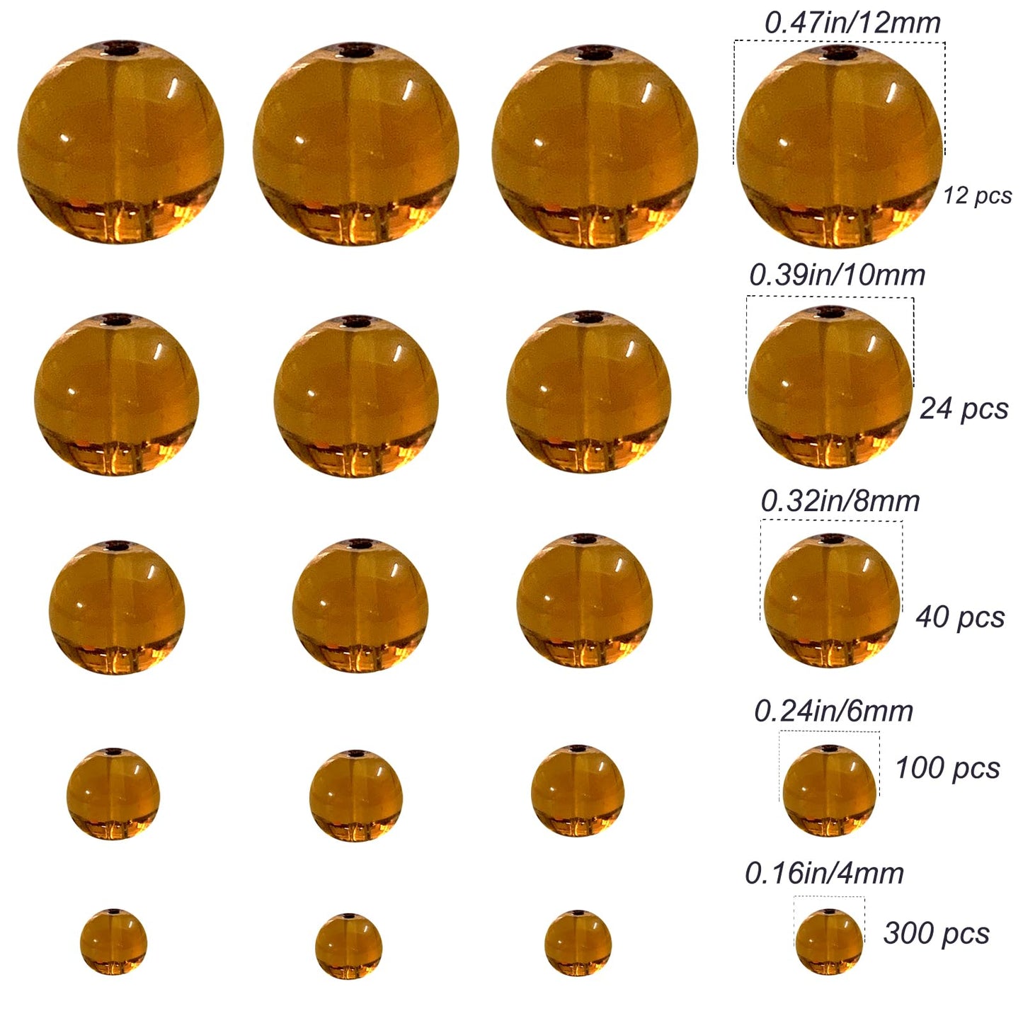 Gocelyn 476Pcs Natural Gemstone Smooth Round Crystal Glass Beads for Jewelry Making(Brown), Glass Spacer Loose Beads for Crafts Bracelets Necklaces Charms Pendants Presents 4/6/8/10/12mm