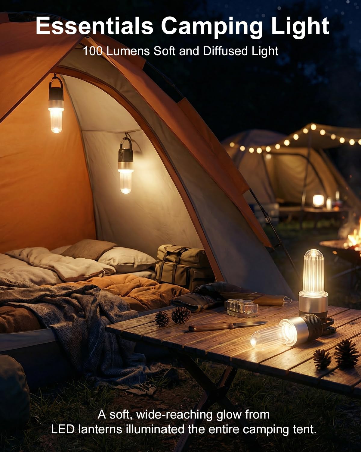 Livinlarge Led Camping Lantern USB Rechargeable,Portable Tent Lamp Emergency Lights with Hook,4 Lighting Modes,with Magnetic Attachment Feature,for Hiking,Party,Camp,Fishing,Power Failure,4 Pack
