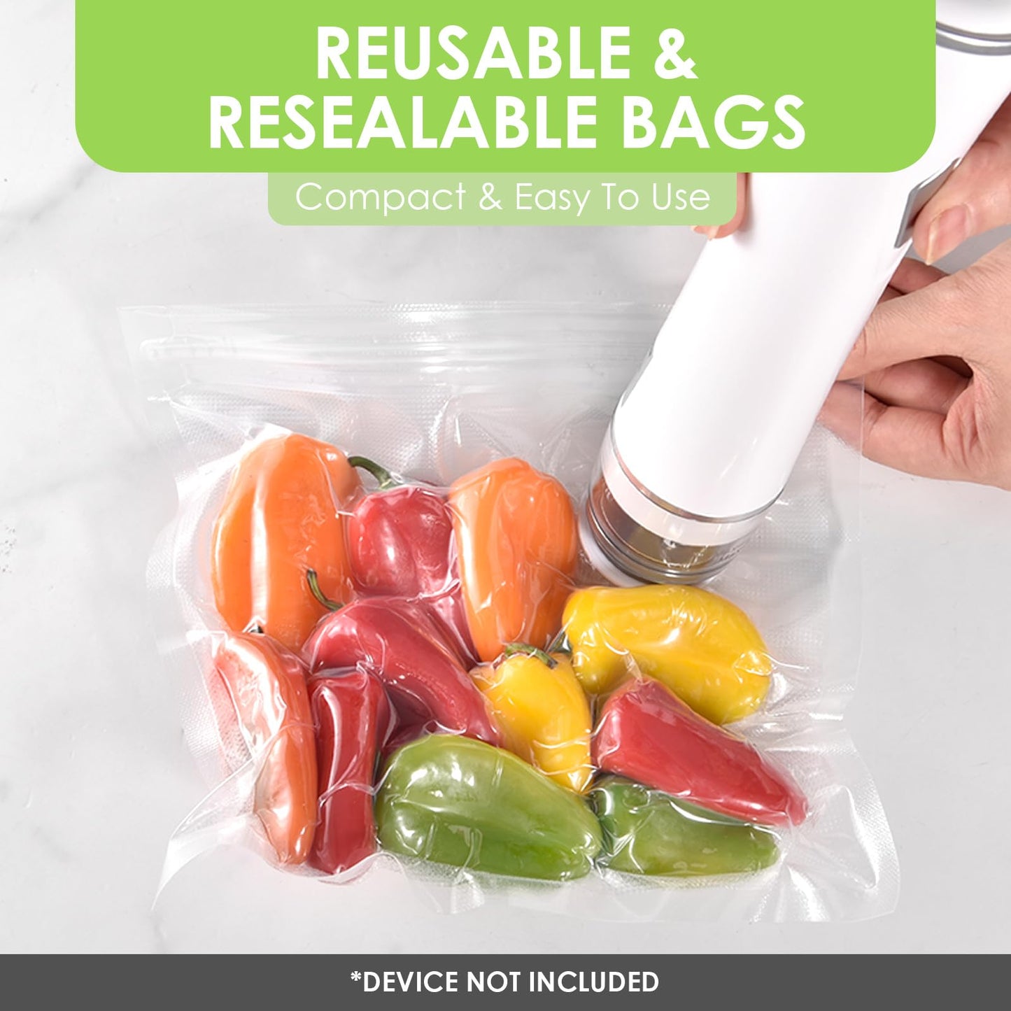 VENMATE Reusable Vacuum Sealer Bags, 15 Pack BPA-Free 8×8 Inch, Heavy-Duty Commercial Grade, Leak-Proof, Freezer Microwave Sous Vide Safe