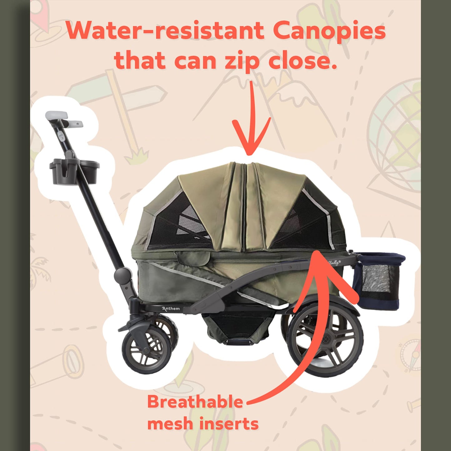 Gladly Family Anthem 4 Quad All-Terrain Wagon Stroller Adventure Bundle, Forest