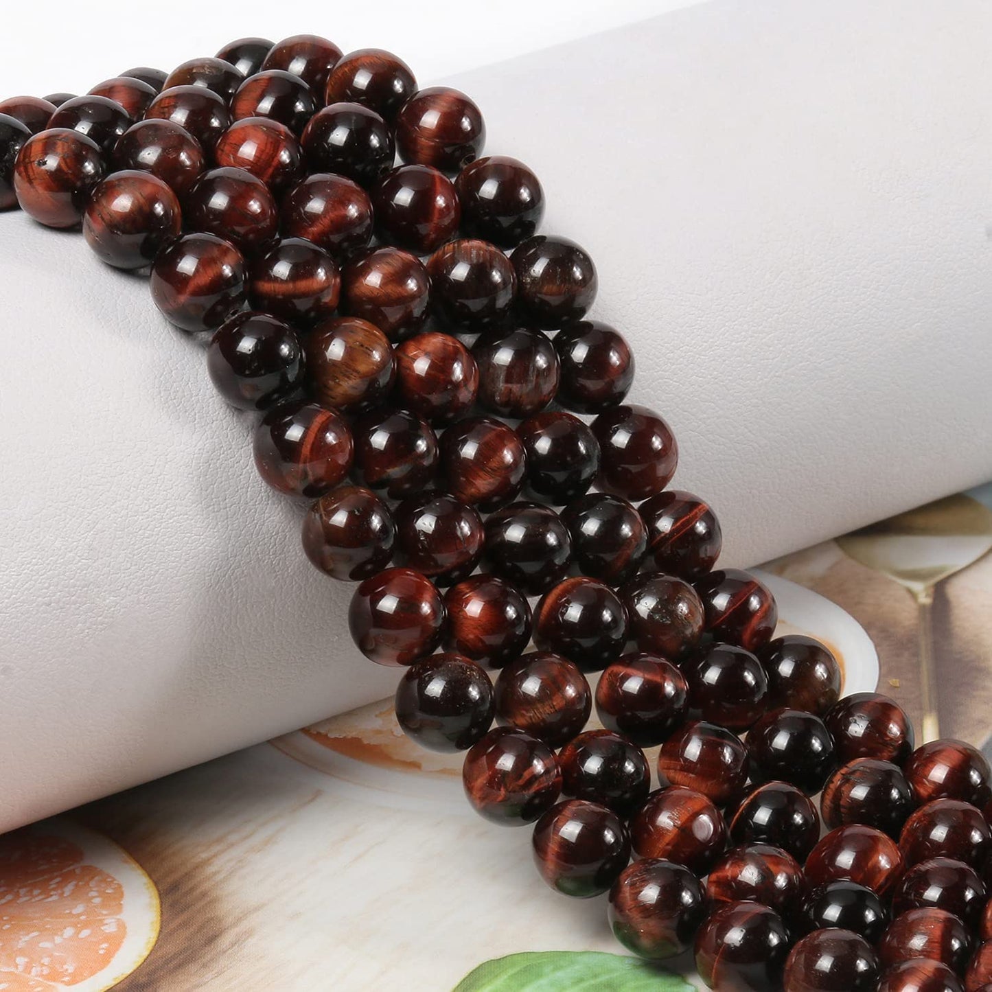 NITOPUPU 100Pcs 10mm Natural Smooth Red Tiger Eye Gemstone Beads Round Loose Stone Beads for Jewerly Making with Crystal Stretch Cord