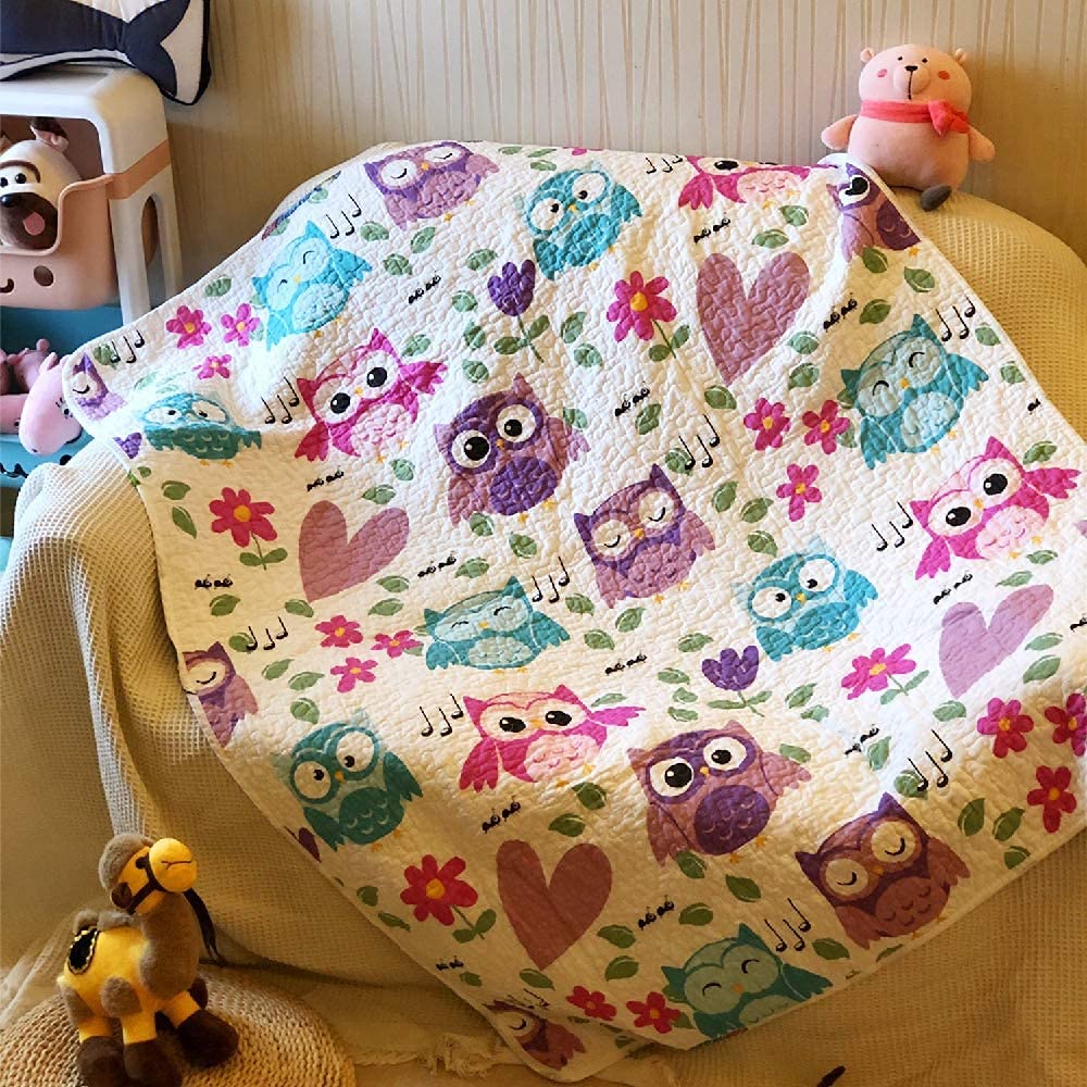 ABREEZE Coverlet Quilt Bedspread Throw Blanket for Toddler Kid's Girl & Boys Bed Gift 100% Cotton Toddlers and Baby Quilt(43x51 inch, Owl)