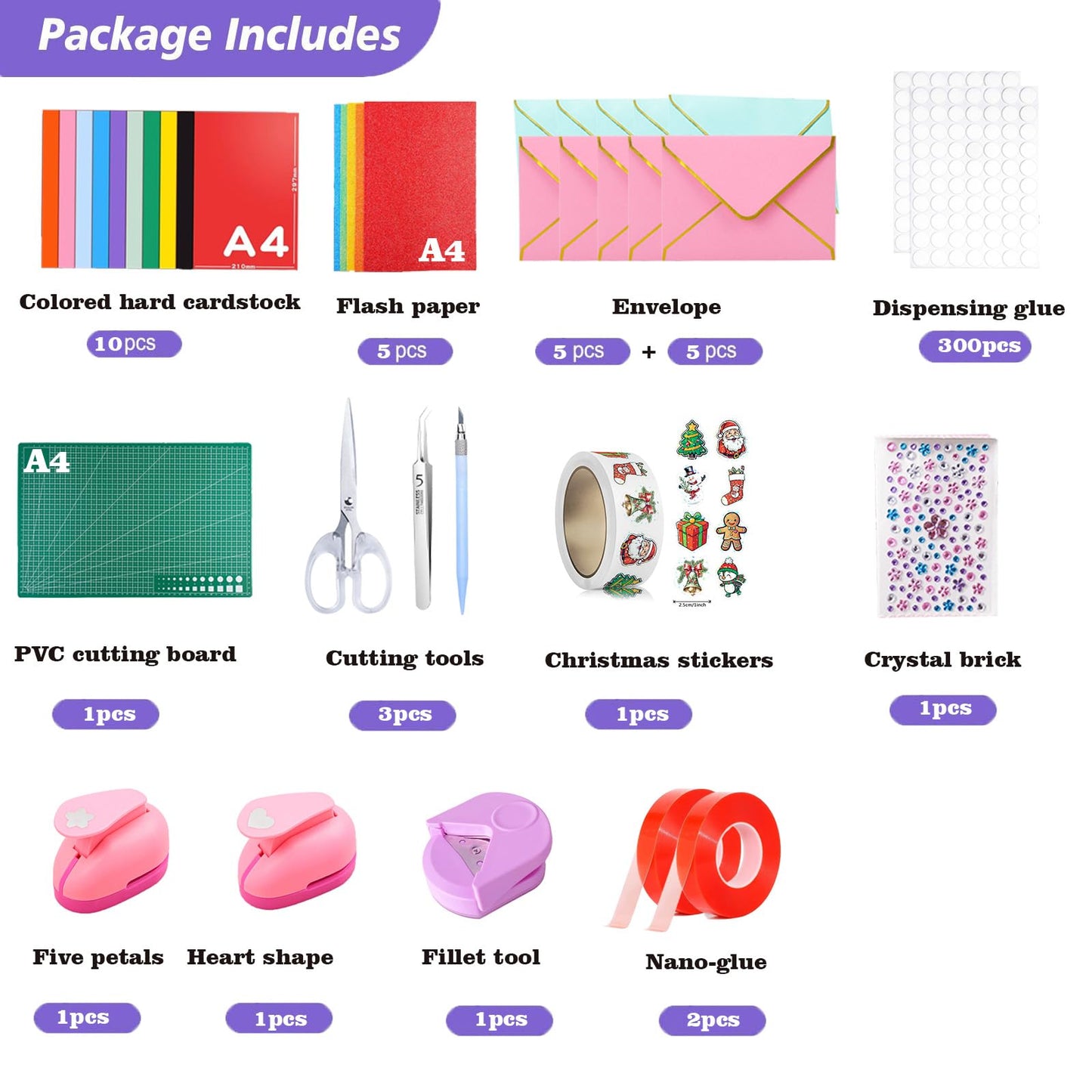 150 Pcs Card Making Supplies For Adults Kids,DIY Card Making Kit with Cutting Mat,Control Knife,Hole Punch,Blank Greeting Cards and Envelopes-Giftable DIY Greeting Card Set-Happy Birthday Christmas