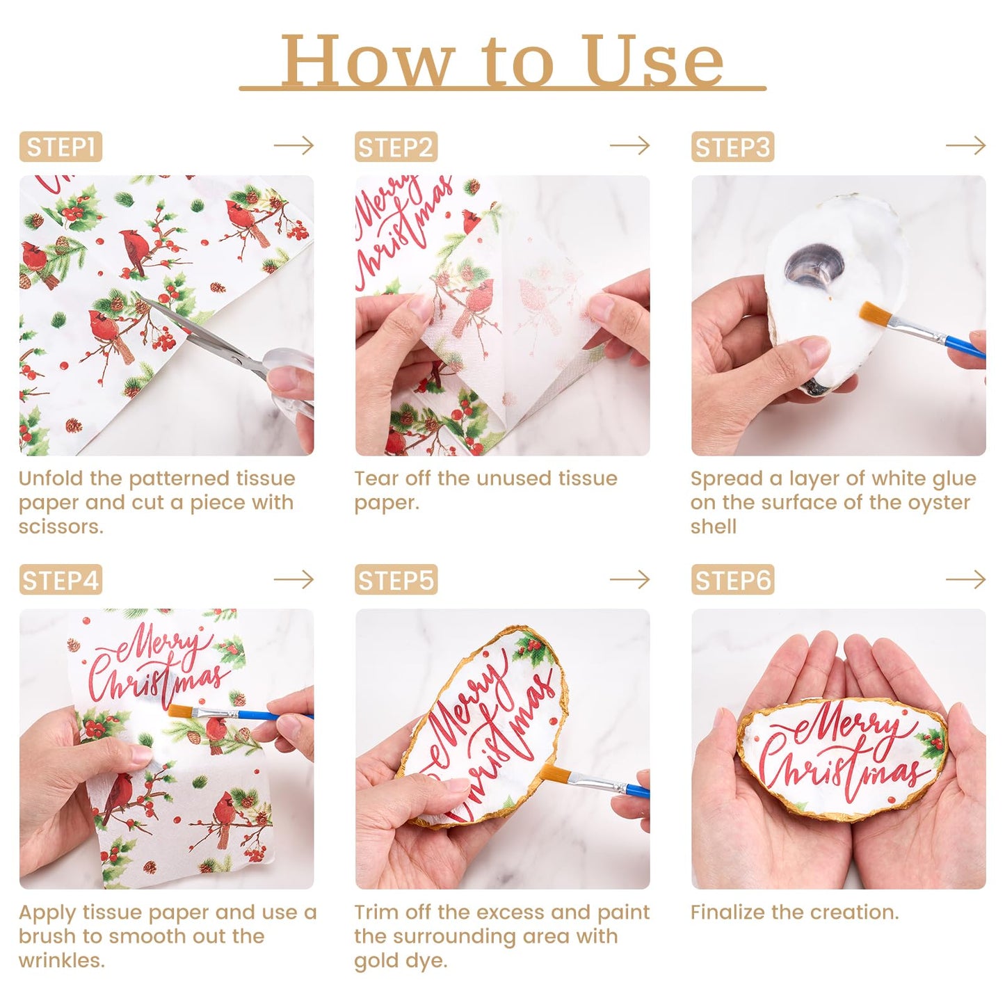APUDWN 16 Set Oyster Shells for Crafts 4-5 Inch Christmas Pre-Drilled Oyster Shells Crafts Kits with Decoupage Paper Napkin Glue Paint Twine and Brushes for Xmas Decor DIY Arts Seashells Ornaments