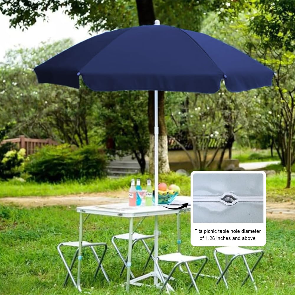 AMMSUN 6FT Portable Picnic Outdoor Canopy Sunshade Beach Umbrella with Tilt Function, Small Patio Umbrella - UPF 50+ protection Garden Umbrella 6' Navy Blue Patio Umbrella