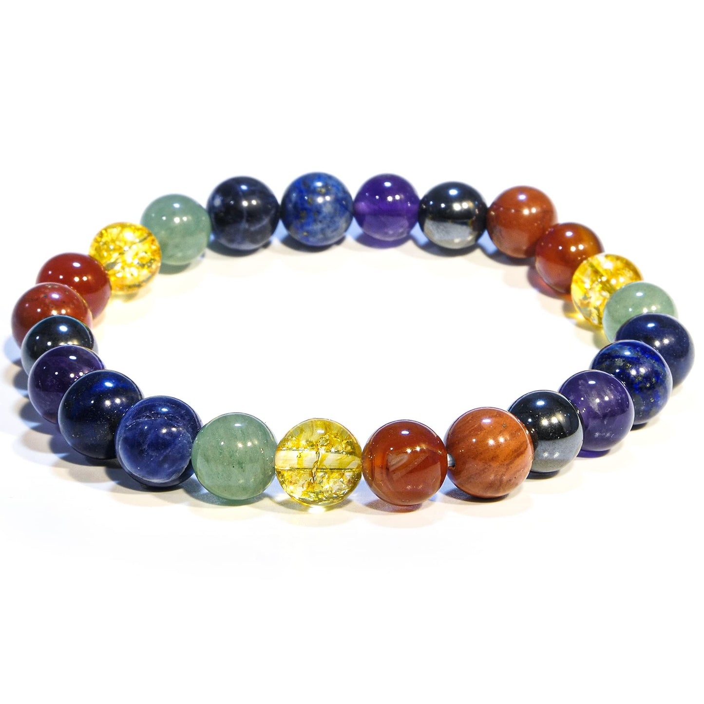 ANAYA AGATE 7 Chakra Bracelet, Natural Healing Crystal Bracelet for Women, Men, 8mm Round Beaded Bracelet for Spiritual Healing, Protection, Positive Energy, Elastic Adjustable Gemstone Bead Bracelet