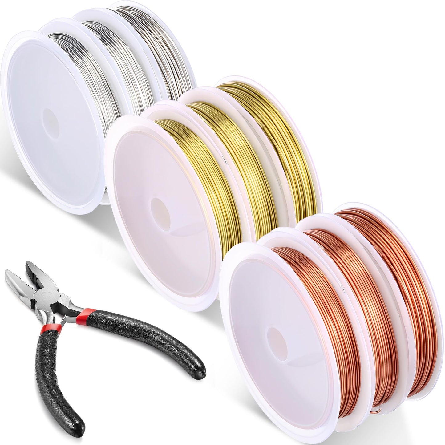 Flutesan 9 Rolls Jewelry Wire for Jewelry Making 18 20 22 Gauge Gold Silver and Copper Tarnish Resistant Beading Copper Wire for Beads Making Arts Crafts with Cutting Pliers