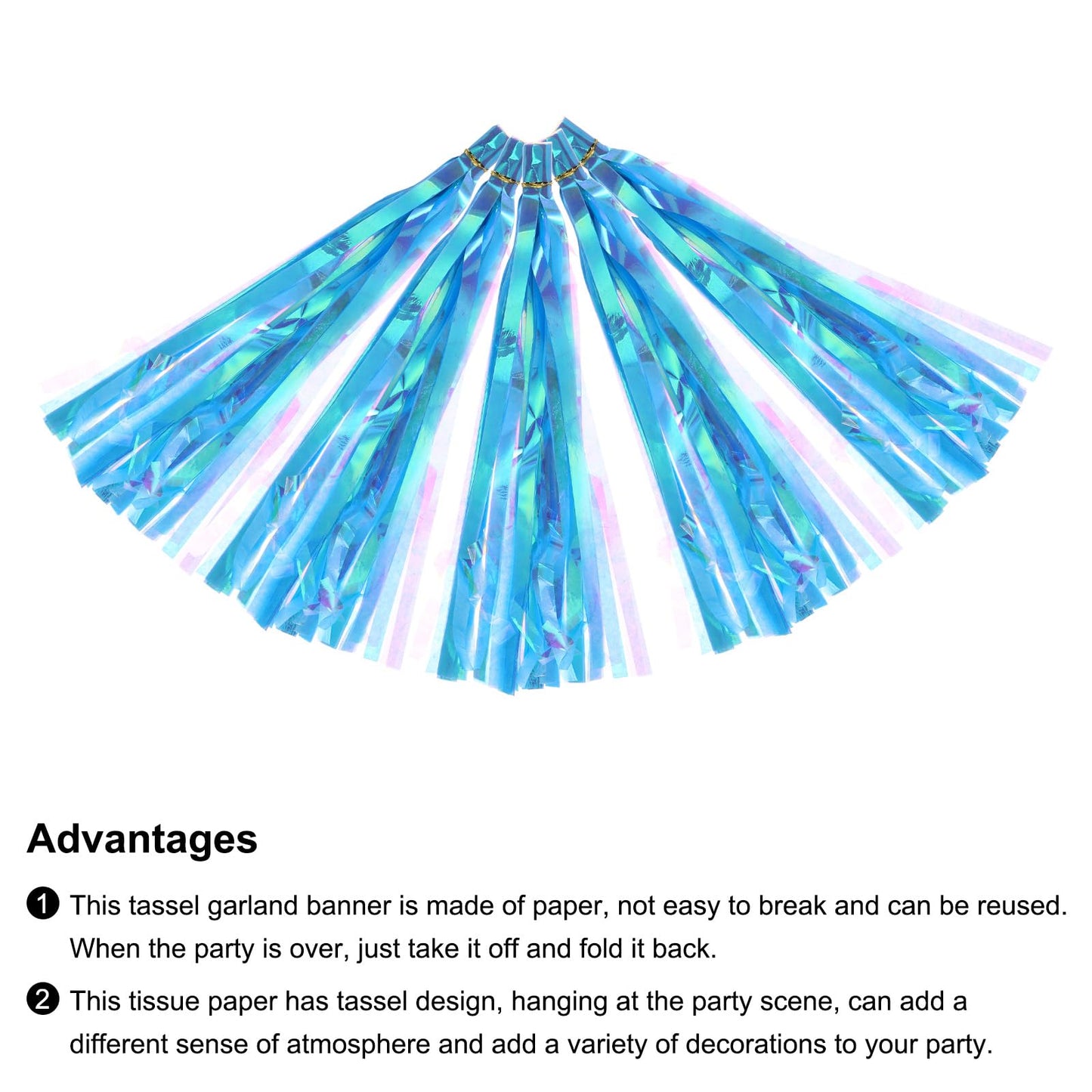 MECCANIXITY 30Pcs Luminous Sky Blue Tassel Garland Banner with Rope Tissue Paper Tassels Party DIY Kits for Anniversary Wedding Birthday Party