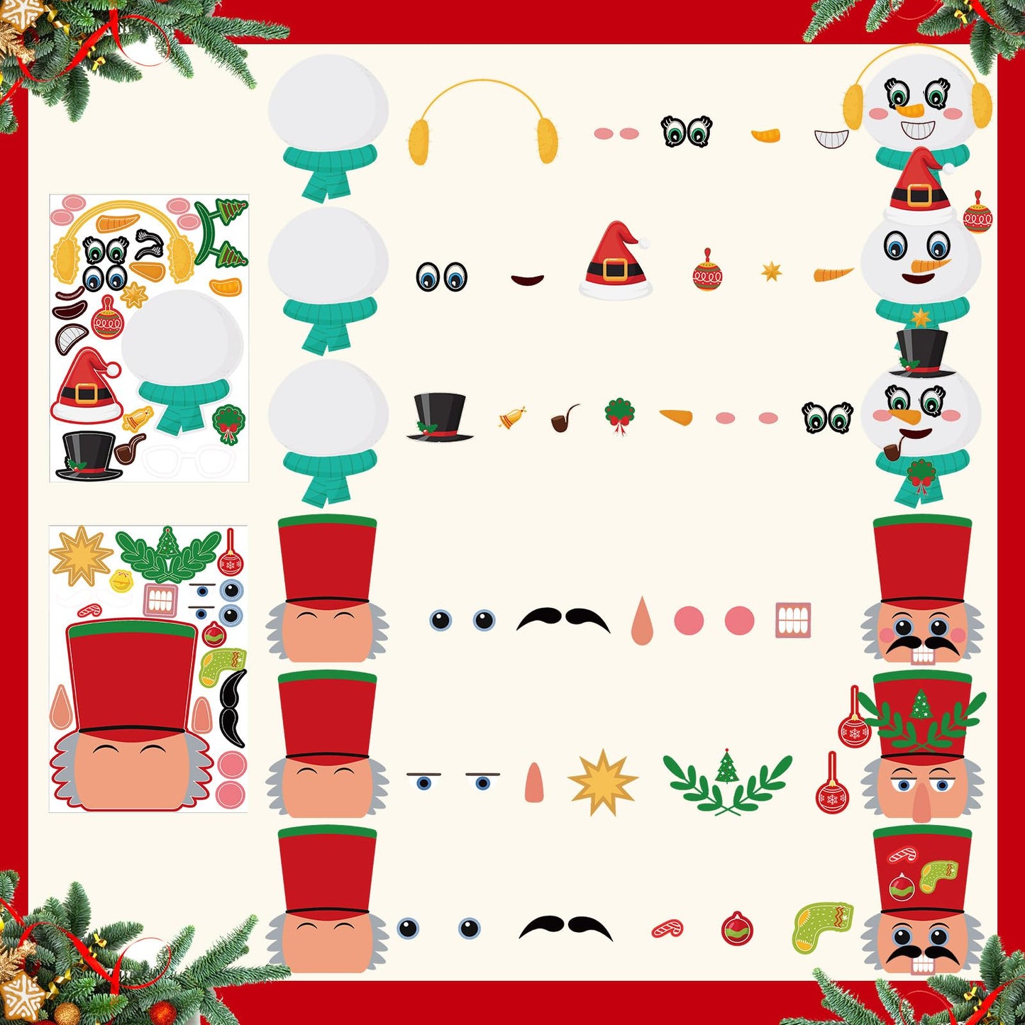 Geosar 100 Sheets Christmas Party Sticker Make Your Own Santa Gingerbread Man Snowman Reindeer Face Sheet Stickers for Christmas Party Craft DIY(Lovely)