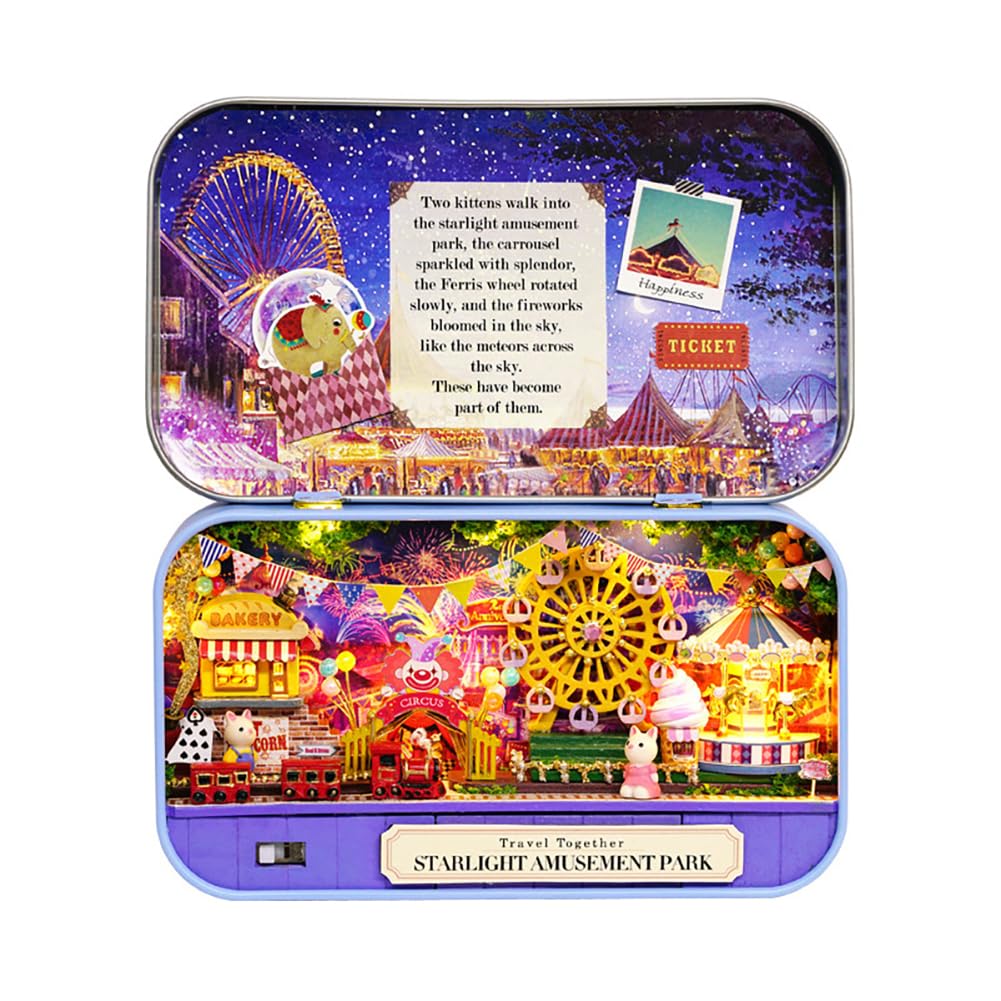 iiecrKiie Dollhouse Miniature with Furniture,DIY Dollhouse Kit Mini Iron Box Theater,1:24 Scale Creative Room Toys Best Birthday Gift for Adults and Lover (Star Light Amusement Park)
