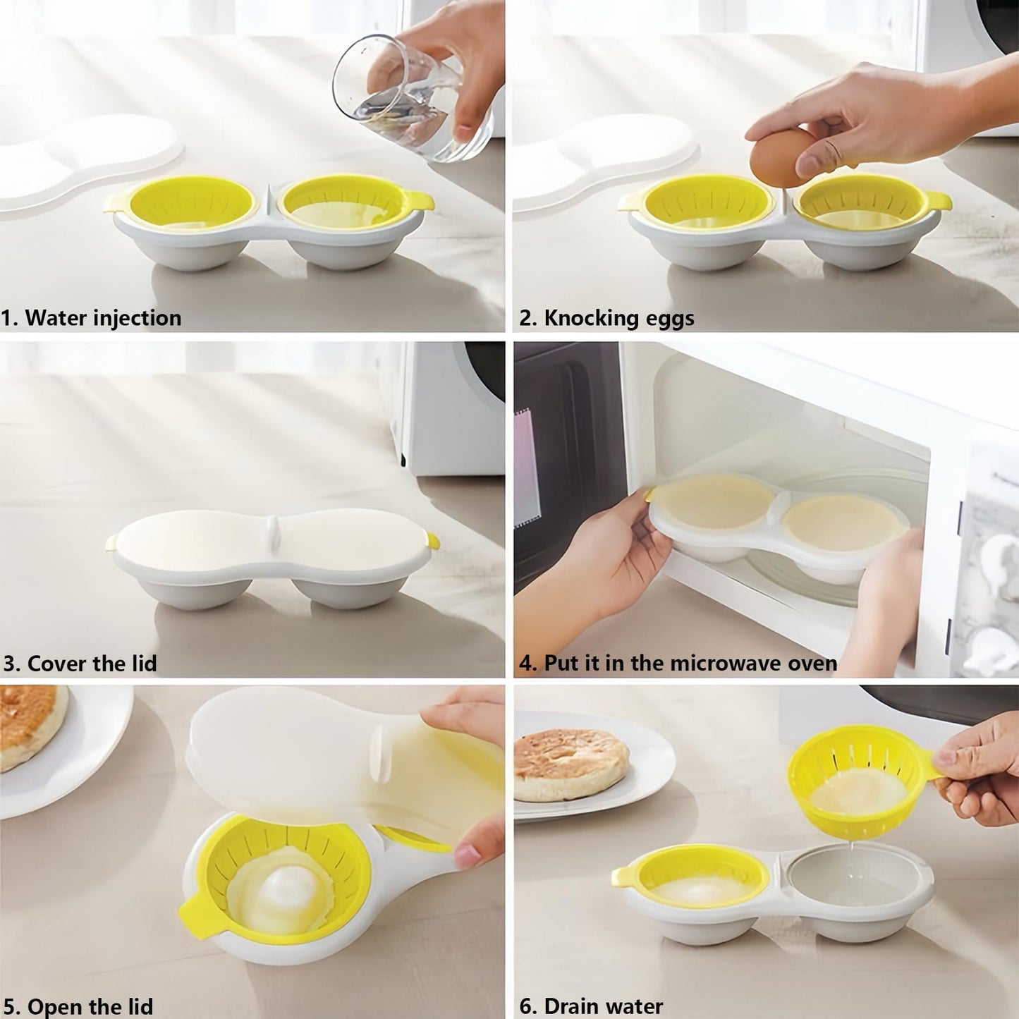 Microwave Egg Poacher,2 Cavity Eggs Poacher, Microwave egg cooker with Lid,Double Layer Microwave Boiled Eggs Maker for Egg McMuffin Hamburg Breakfast Sandwiches,Easy to cook and clean (yellow)