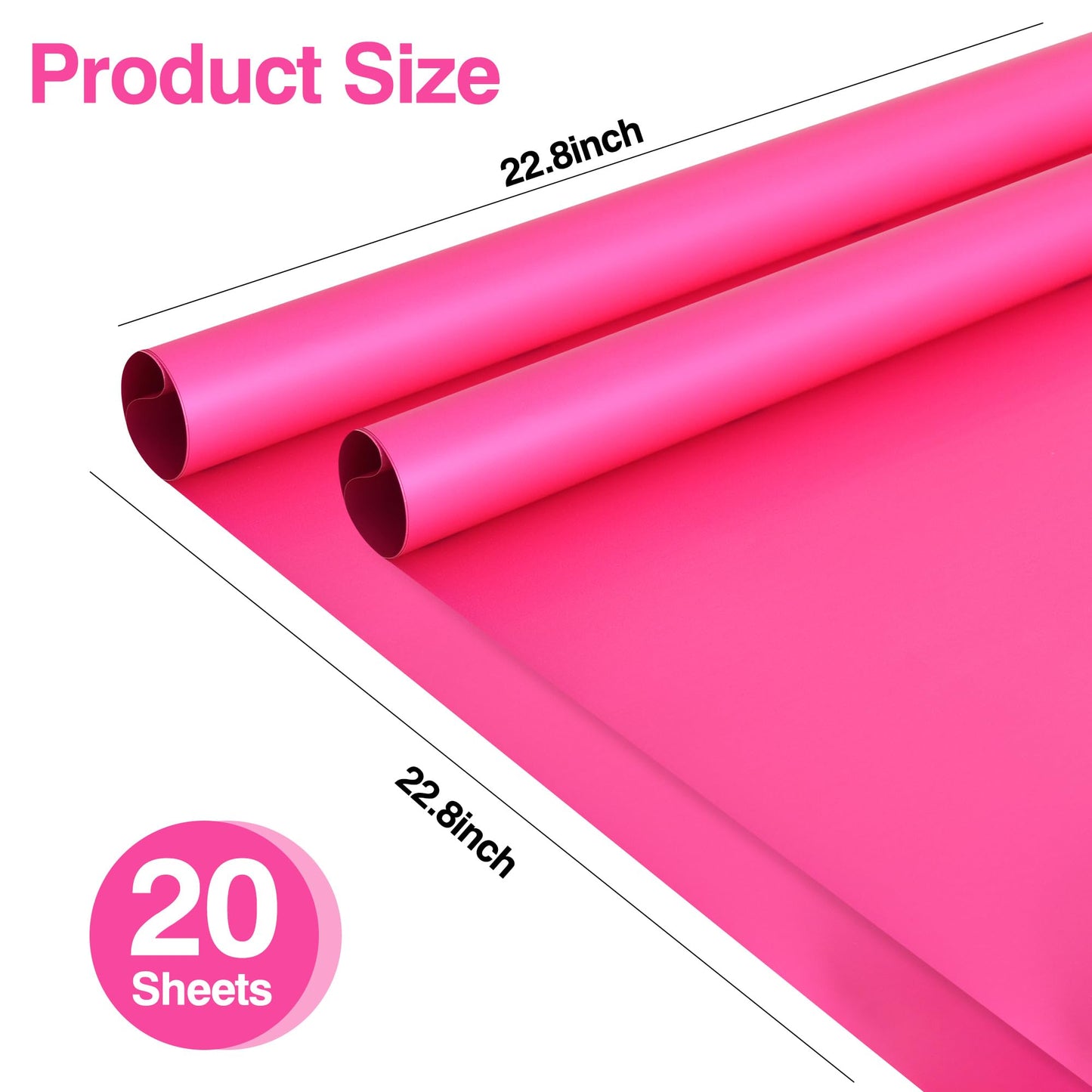 BEISHIDA 20 PCS Hot Pink Floral Wrapping Paper-Matte Waterproof Flower Wrapping Paper Bouquet for Florist Supplies, DIY Crafts, Gift Packaging, Wedding, Birthday Gift