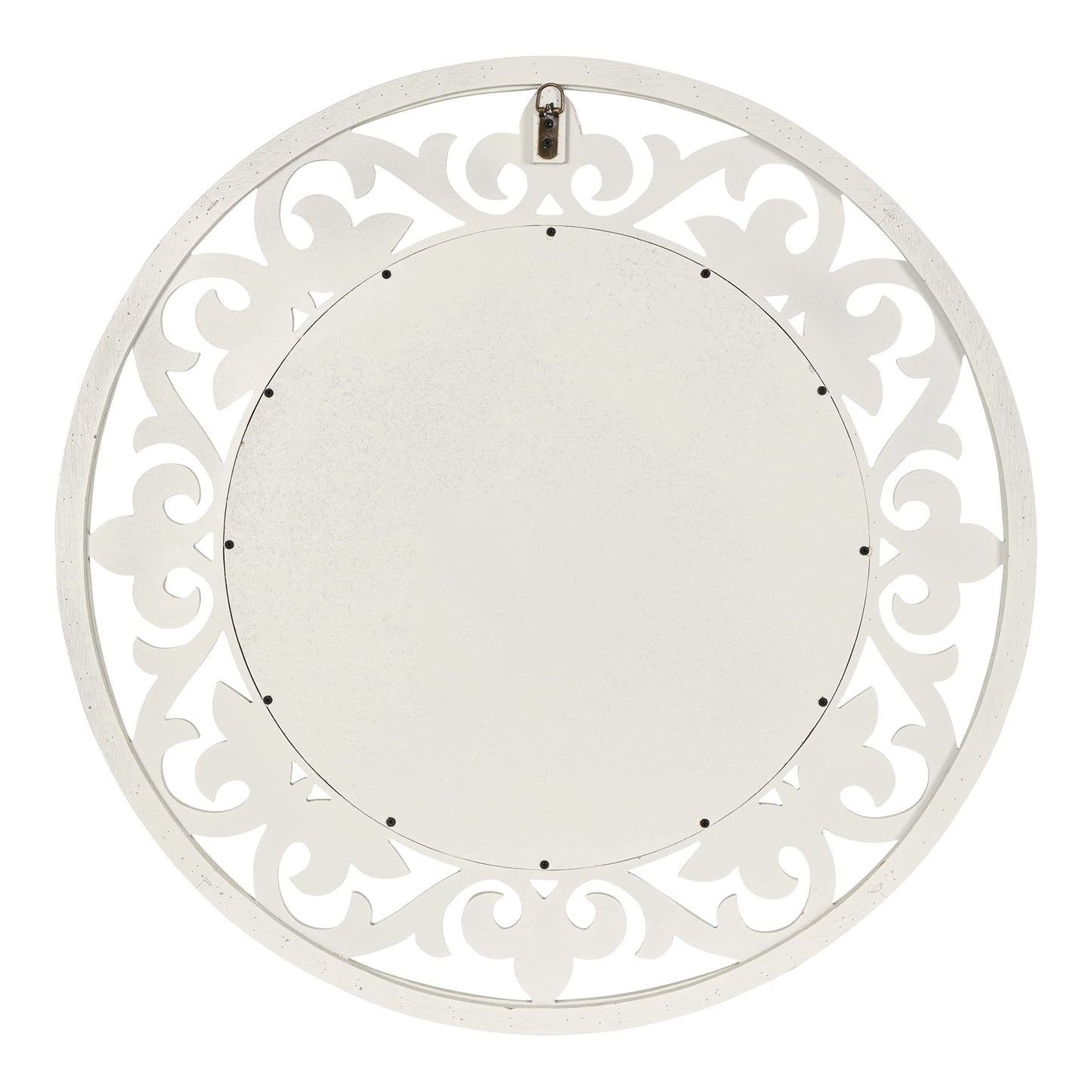 Kate and Laurel Shovali Coastal Round Mirror; 32 Inch Diameter; White; Decadent Wall Decor with Ornate Wood-Carved Frame