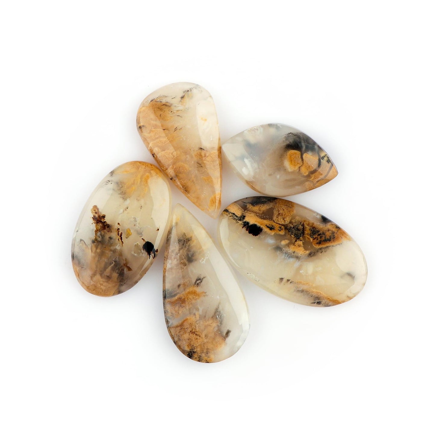 CRYSTALIS Wholesale 5pcs Natural Golden Dendrite Agate Loose Gemstone Bulk Cabochons Jewelry Making Supply, Chakra Healing Polished Stones, Wire Wrapping, DIY, Gem Collection (18-25mm)