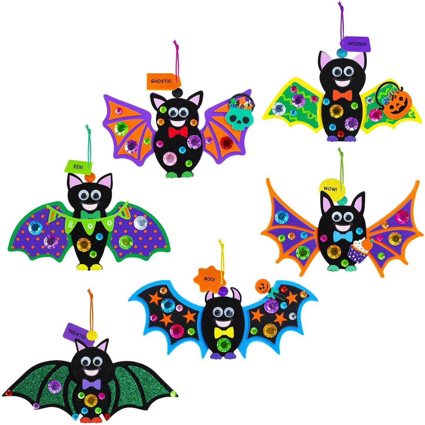 Winlyn 24 Sets Halloween Craft Kits Individual Fall Kids Craft Kits DIY Bat Ornaments Decorations Foam Bats Craft Kits Arts and Crafts for Kids Classroom Activities Party Favors