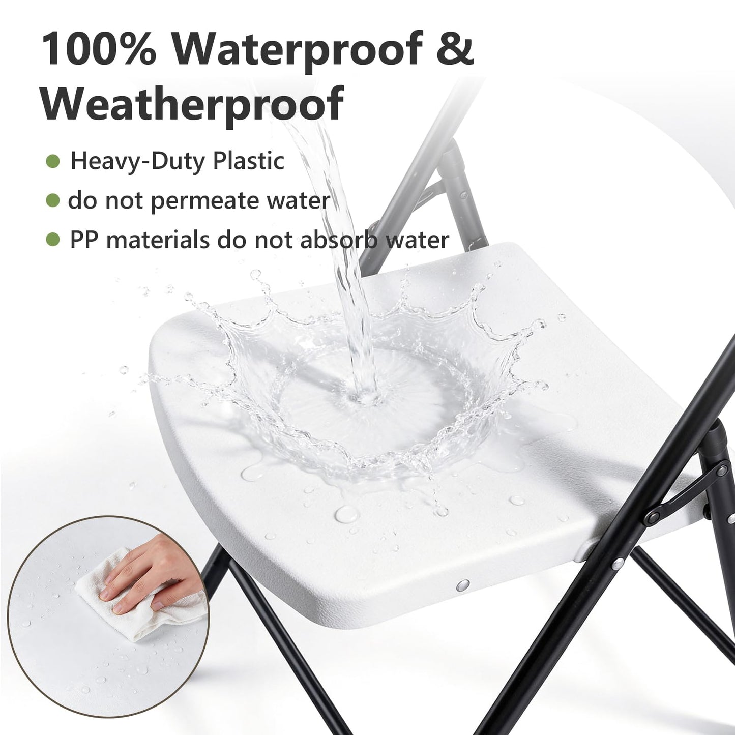 Plastic Folding Chair 4 Pack, Outdoor Sturdy Metal White Folding Chairs for Outside Indoor, Portable 350 lbs Capacity Heavy Duty Foldable Commercial Seating for Picnic, Party, Patio, White