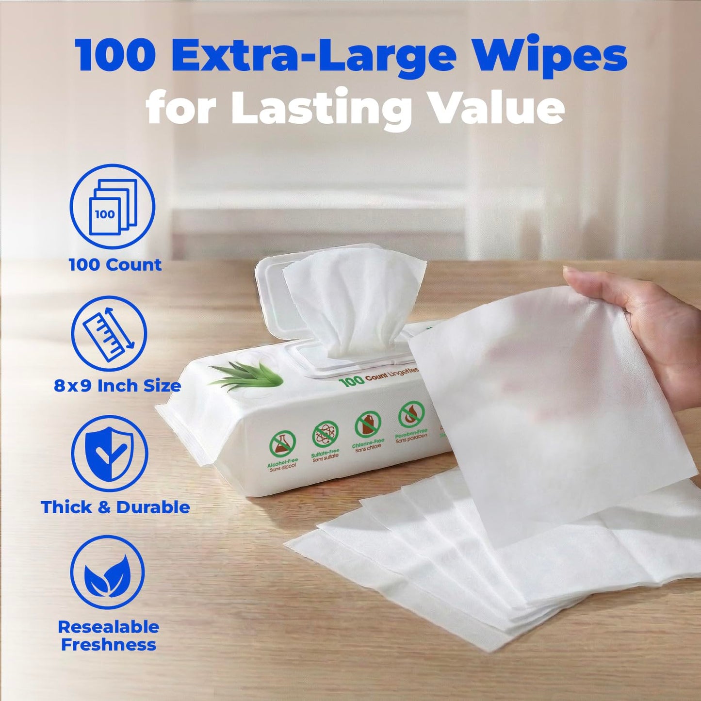 Best Pet Supplies 8" x 9" Large Unscented Dog Wipes - Cleaning and Deodorizing for Paws and Coat - Gentle Formula with Aloe Vera Vitamin E for Puppies and Cats - 100 Count