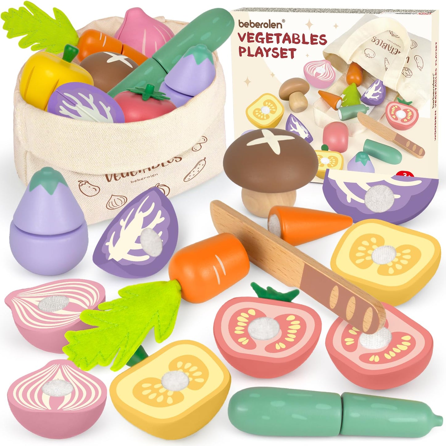 Play Food Sets for Kids Kitchen Wooden Food Toys for 3 Year Old Girl Boy Toddler Cutting Pretend Play Set Learning Toys Birthday Gift 1 2 3 Year Old Vegetables