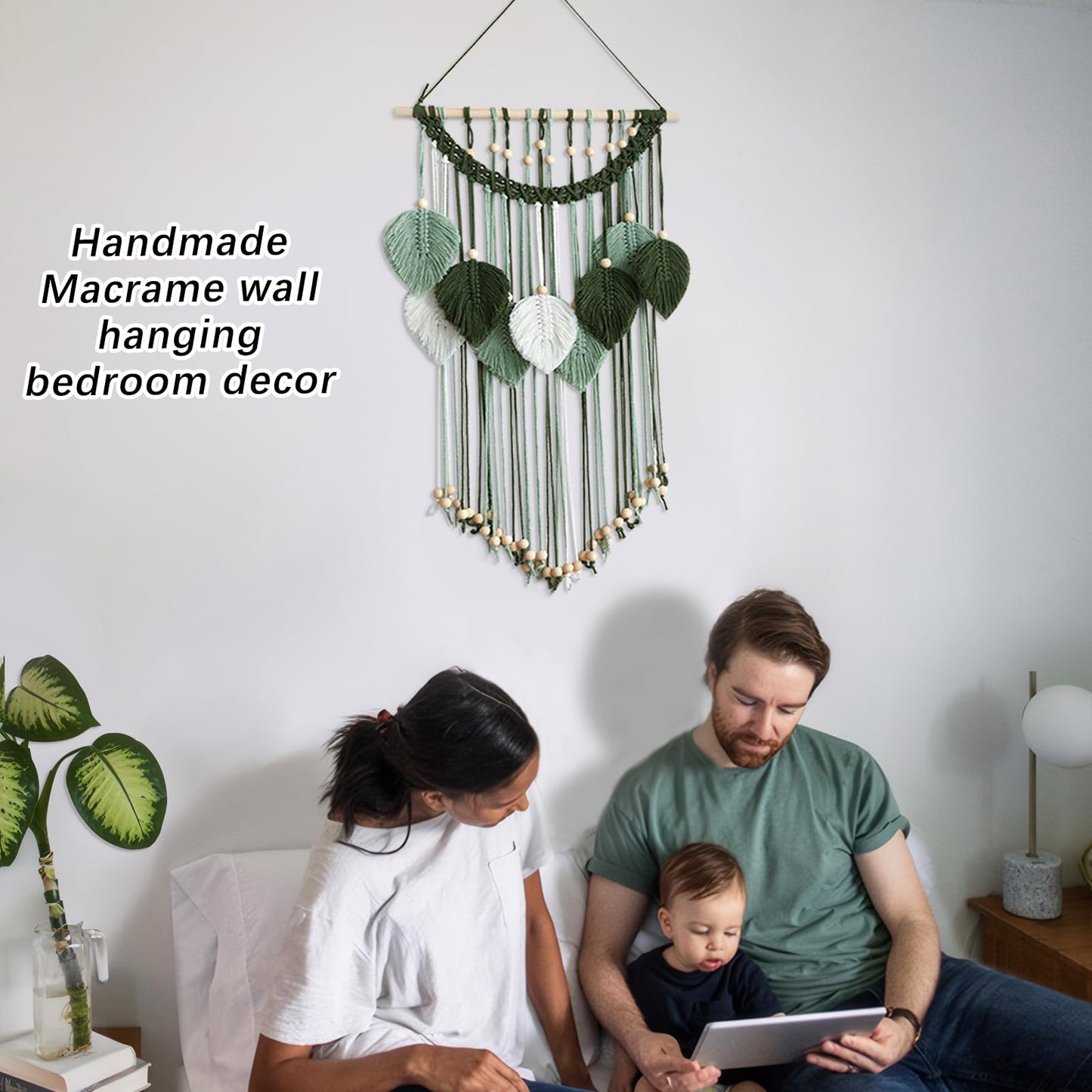 Artilady Macrame Wall Hanging -Handmade Sage Green Leaf Wall Tapestry,Boho Decorations for Bedroom Living Room Bathroom,Earthy Room Decor,Wedding Birthday for Women Girls
