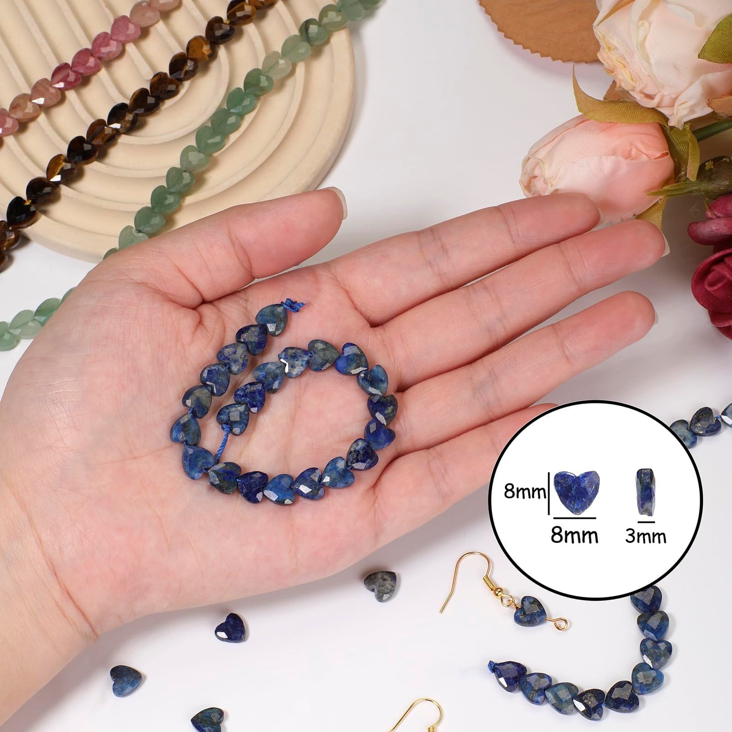 Nitopupu 22pcs Faceted Heart Stone Beads Natural Green Opal Bead 8mm Crystals and Healing Stones for Jewelry Making Supplies,Friendship Bracelet Kit,Love Gifts