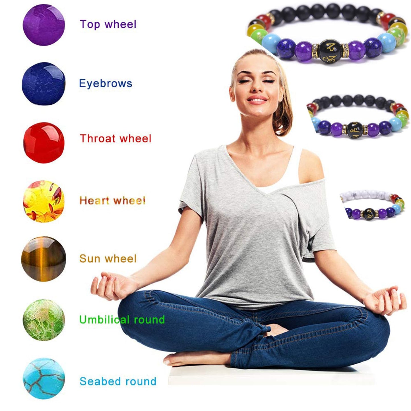 Chakra Bracelets for Women, Crystals and Healing Stones Pulsera Arus 7 Chakras Spiritual Bracelets for Woman Anxiety Healthbangle Lymphatic Drainage Elastic Bangle Natural Stone Yoga Crystals Beads Meditation Relax Anxiety(Volcanic Stone Black)