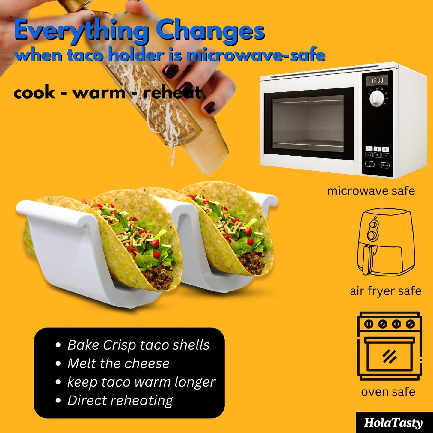 HolaTasty Taco Shell Holder Ceramic, Taco Gifts for Thanksgiving Christmas - Taco Holders Set of 2, Dual Taco Stand for Plates - Hold Street/Hard Shells, Mini Taco Night Accessories for Taco Lovers