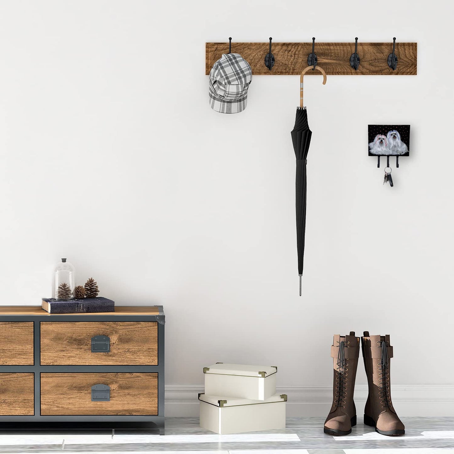 Caroline's Treasures PPP3263TH68 Maltese Sweethearts Leash or Key Holder, Wall Hooks, Key Hooks Holder, Coat Rack Wall Mount, Coat Hooks, Hooks for Hanging Keys, Towels, Aprons, Leashes,
