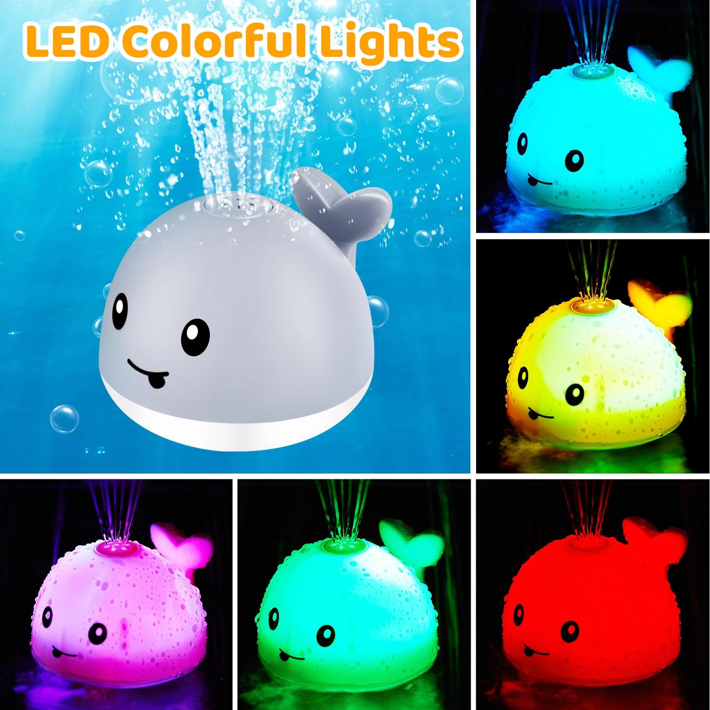 WAVISA Light Up Whale Bath Toys Sprinkler for Babies 6-12 12-18 Months, Kids Ages 1-3 2-4, Baby Infant Toddler Summer Pool Water Fountain Bathtub Toys for 1 Year Old Boys Girls Birthday Gifts