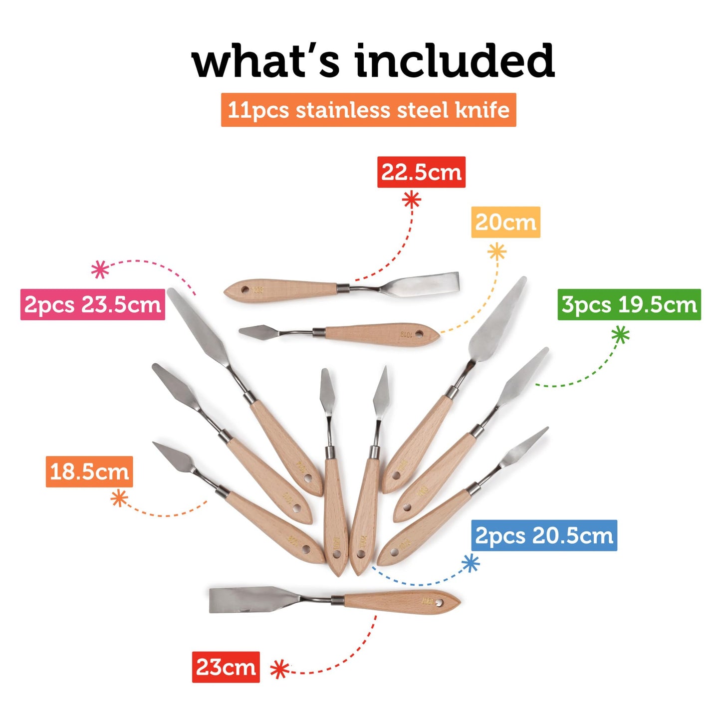 Incraftables 11 Piece Palette Knife Set – Stainless Steel Painting Knives for Acrylic, Oil & Cake Decorating – Assorted Pallet Spatula Knives with Ergonomic Handles