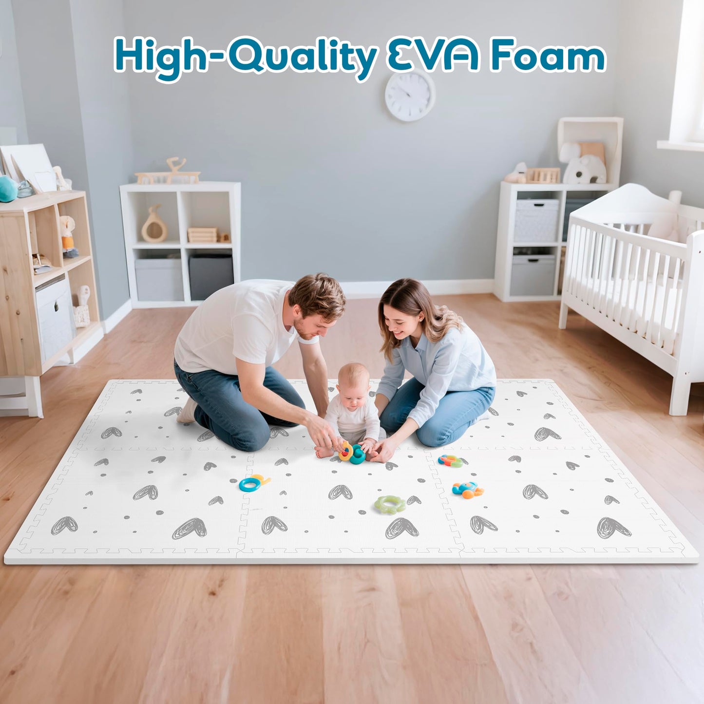 PIGLOG XL Baby Play Mat-72”x 48” Puzzle Play Mat,with 6 Foam Floor Tiles,Waterproof,Interlocking Foam Baby Mat for Babies&Toddlers,Expandable Tiles with Edges,Tummy Time Mat(Love)