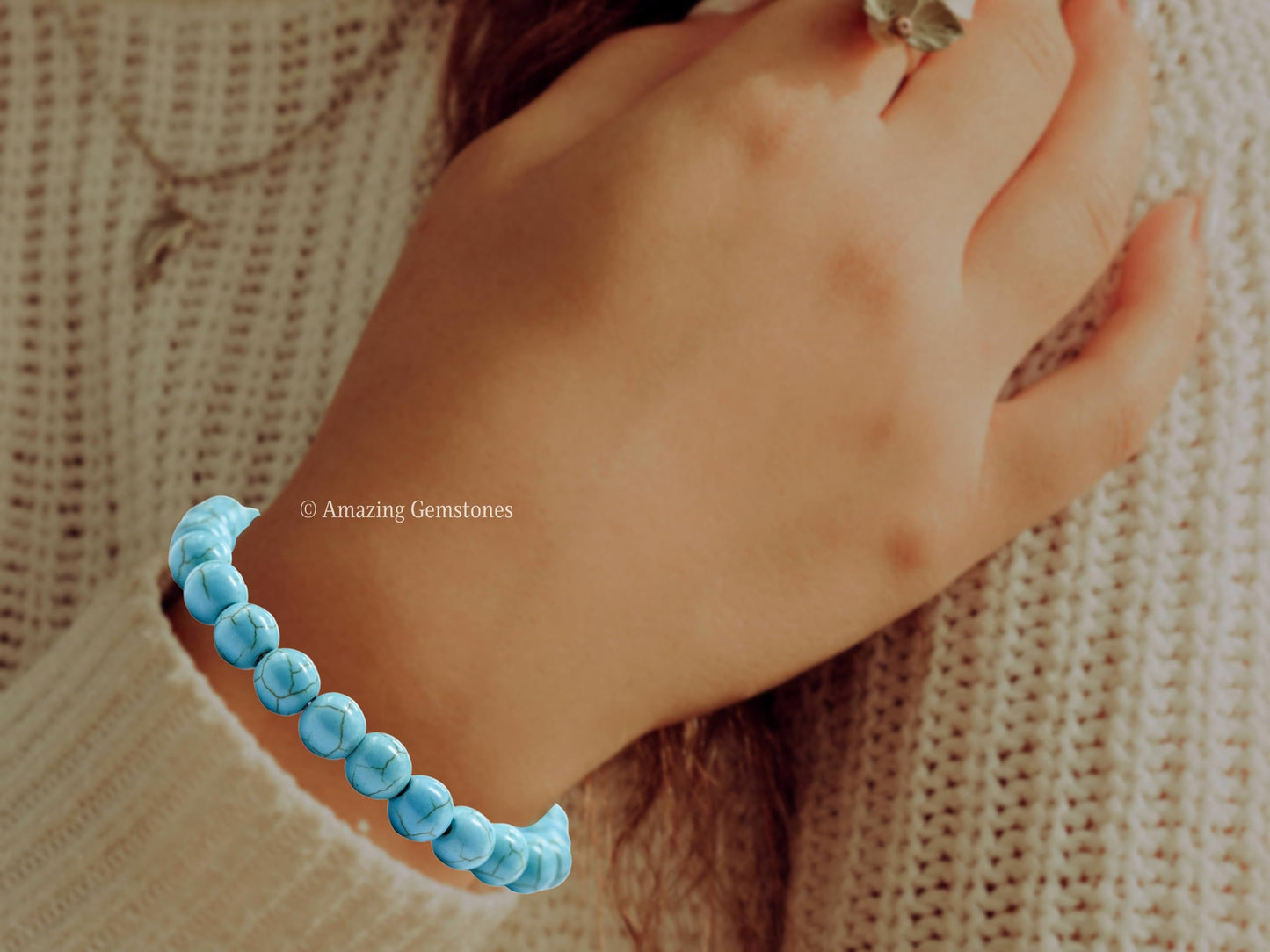 Amazing Gemstone Crystal Bracelet for Women Men's Gifts - Protection Healing Crystal Bracelet - 8mm Gemstone Beaded Stretchable Bracelet Pulseras Para Hombres Mujer Stocking Stuffers Mothers Day Gift (Manmade Turquoise)