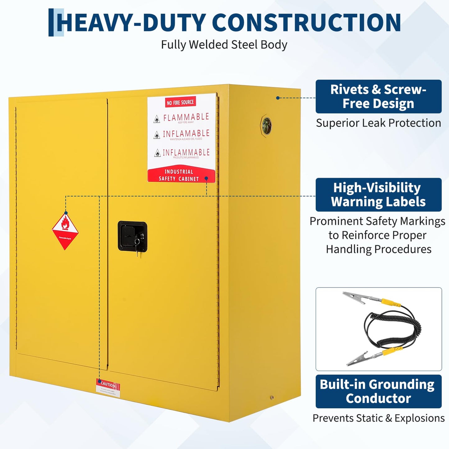 Hazardous Storage Cabinets, Flammable Cabinet, Cold-Rolled Steel Flammable Liquid Storage Cabinet Auto Closing Door for Industrial Use, Flammable Safety Cabinet, Cold-Rolled Steel Fire Resistant