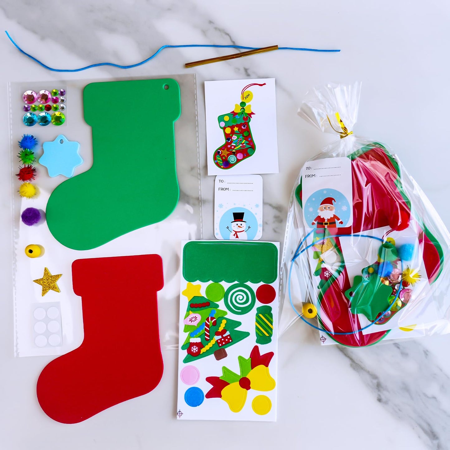 Winlyn 24 Sets Christmas Decorations DIY 3D Stocking Tree Ornaments Winter Crafts Kits Foam Stocking with Festive Foam Stickers for Kids Holiday Seasonal Gift Home Classroom Activities Party Favors