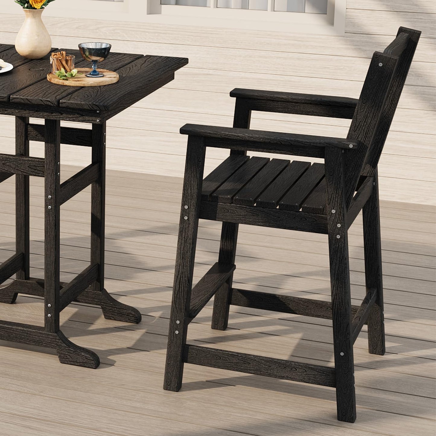 Garvee Outdoor Patio Bar Height Chair Set of 4, All-Weather HDPE Bar Height Barstools Widened Chair Set, Adirondack Chairs Set with Widened Armrests for Garden, Poolside, Bistro