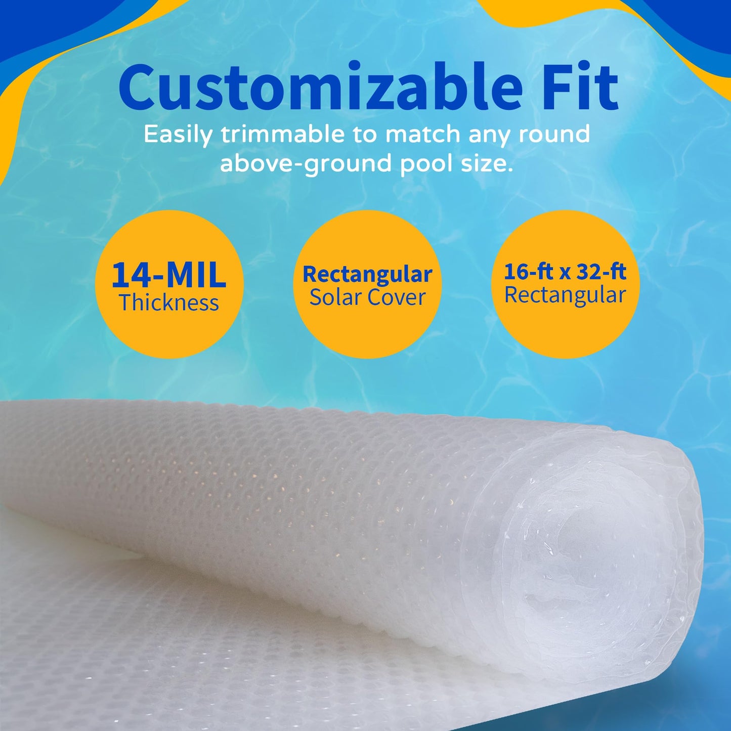 Blue Wave 16-ft x 32-ft 14-mil Solar Pool Cover for Inground & Above Ground Pools – Rectangular Pool Solar Blanket for Heat Retention, Debris Control & Reduced Evaporation – Easy Fit-to-Trim, Clear