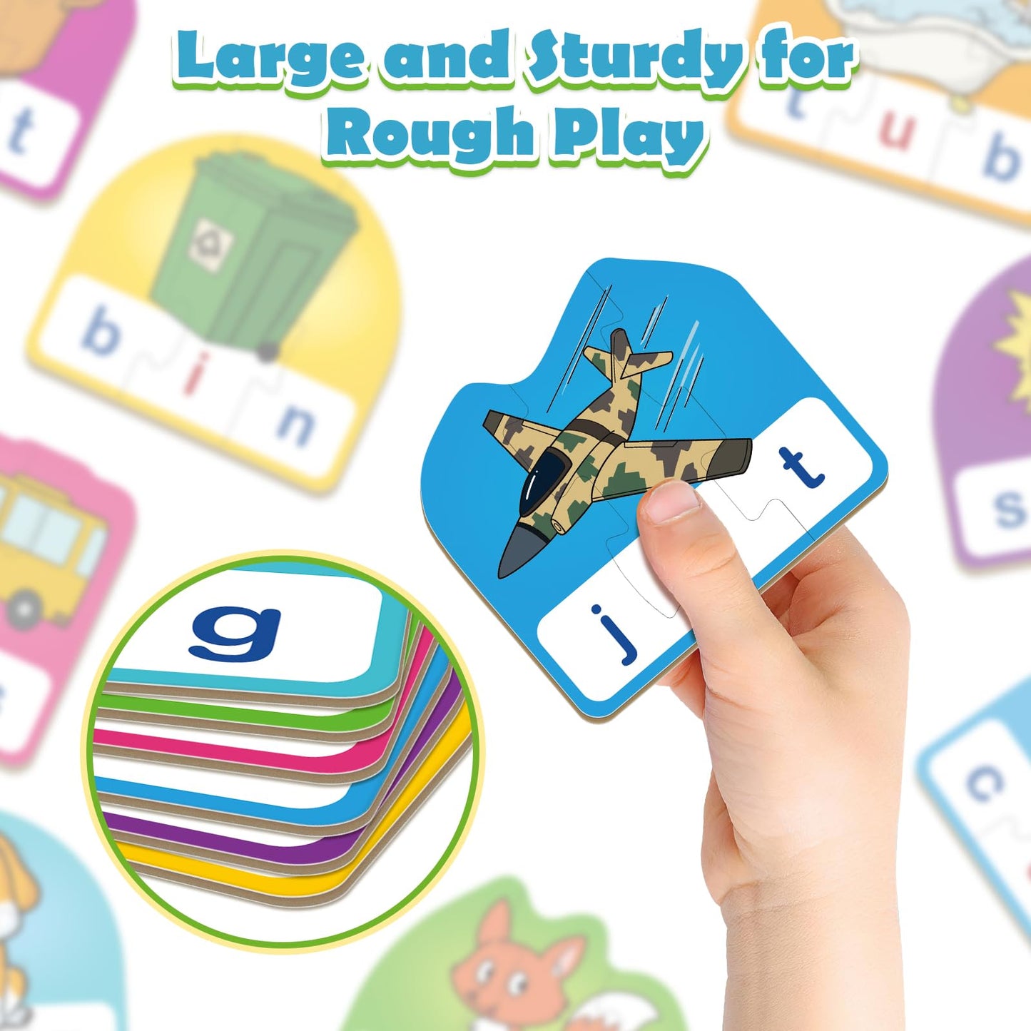 HugHush CVC Puzzle Cards for Kids, Toddler Speech Therapy Toys, 3 Letter Word Puzzle, Reading Spelling Game, Preschool Classroom Must Have