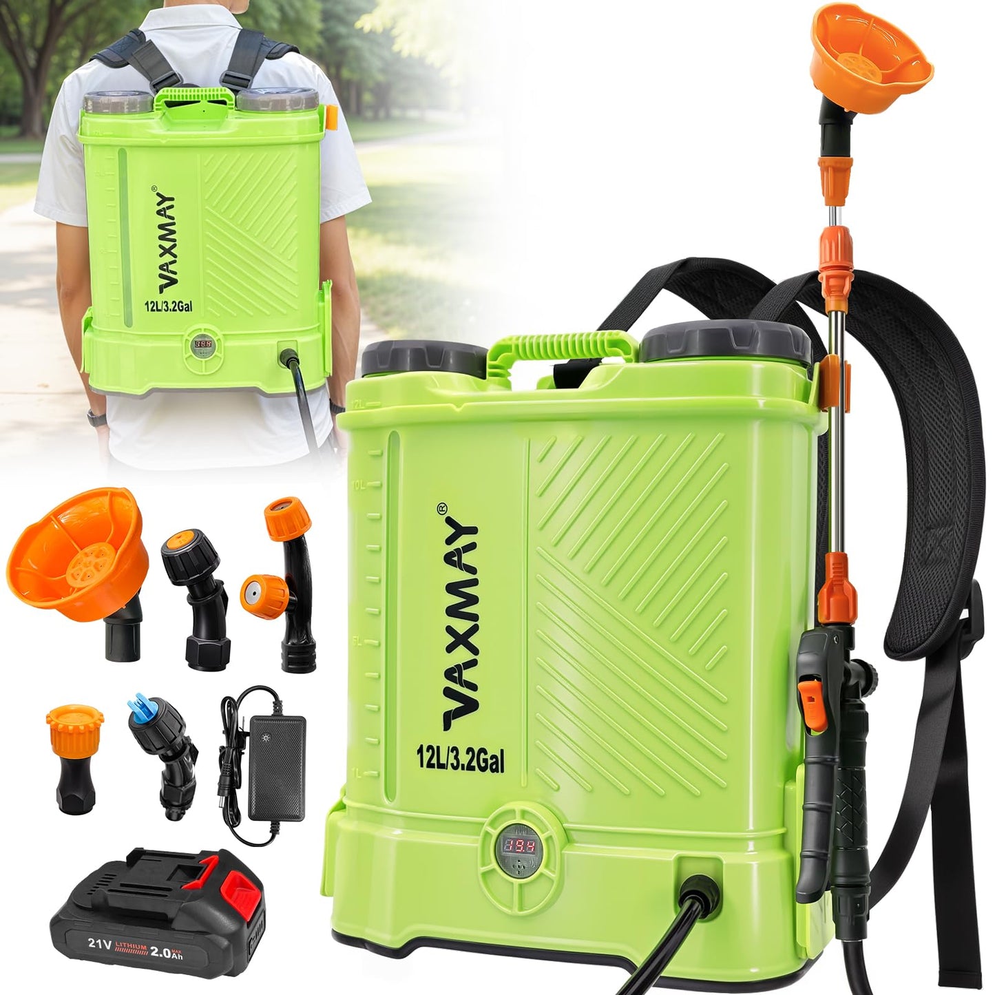 Battery Powered Backpack Sprayer 3.2 Gallon, VAXMAY 80 PSI Electric Garden Sprayer Works with Makita 18V Battery, Weed Lawn Sprayer with Telescopic Wand, 5 Nozzles, 2.0 Ah Battery & Charger Included