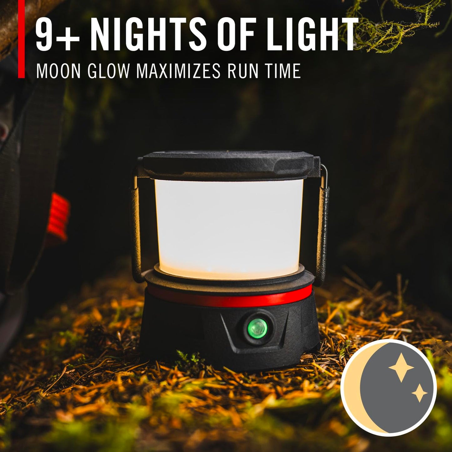 COAST EAL10R 500 Lumen Rechargeable Emergency Camping Lantern with Red Flashing Mode, Carabiner, Diffuser, Foldeable Handle, Moonglow™ Low Mode, 72 Hours of Runtime