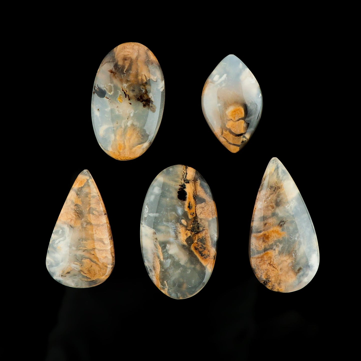 CRYSTALIS Wholesale 5pcs Natural Golden Dendrite Agate Loose Gemstone Bulk Cabochons Jewelry Making Supply, Chakra Healing Polished Stones, Wire Wrapping, DIY, Gem Collection (18-25mm)