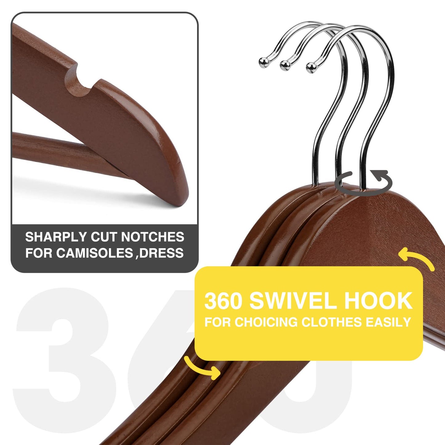 Uinicor Wooden Hangers - 60 Pack - Clothes Hanger for Daily Used,Heavy Duty Wood Hangers with Precisely Cut Notches,Coat Hanger for Closet, Clothes Hangers for Shirt Suit Dres（Walunt）
