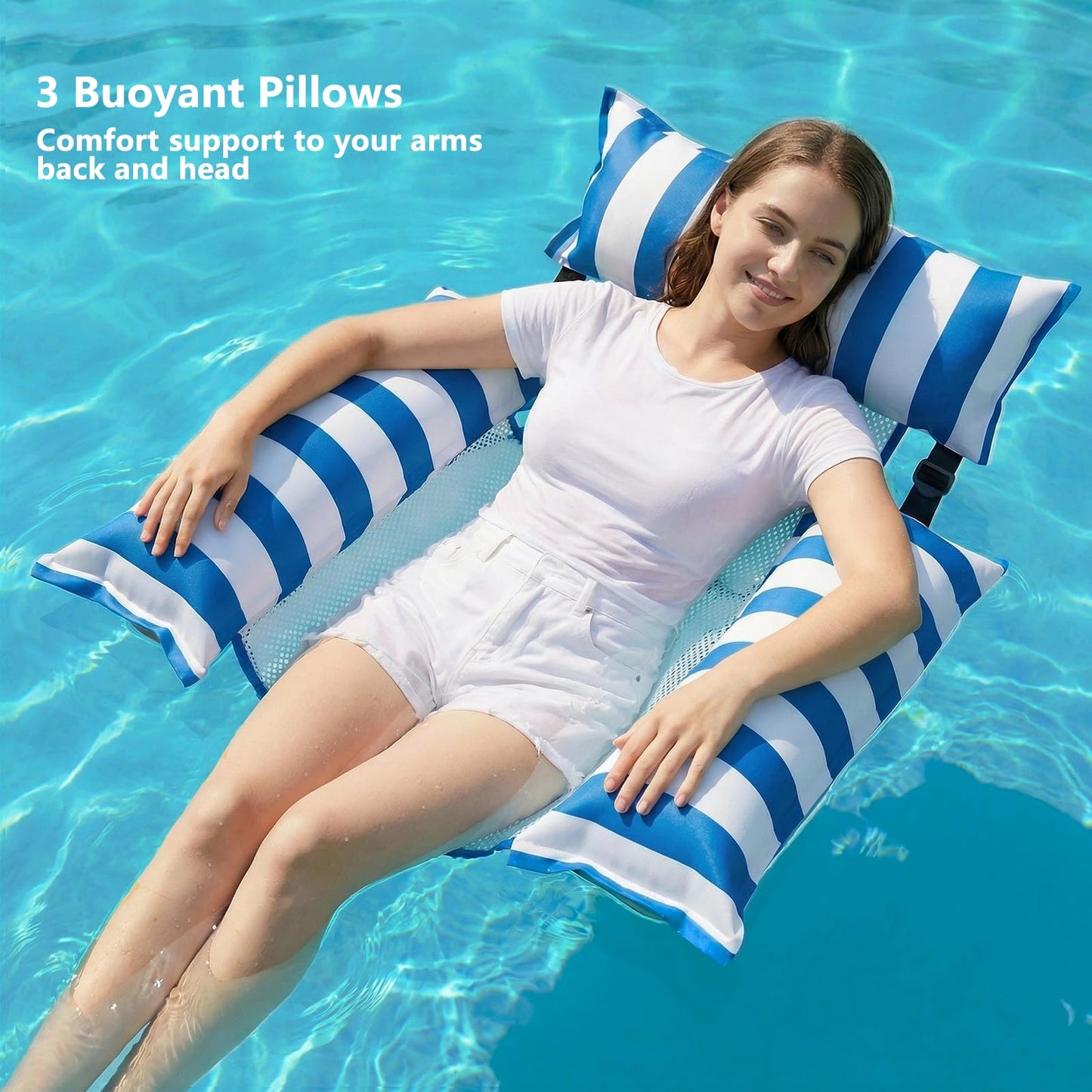 Jasonwell Inflatable Pool Floats Adult - Fabric Pool Floaties Chair Lake Beach Floating Lounger Chair Swimming Pool Noodles Water Hammock Float Mesh Party Floaty Toys Fun for Adults Heavy Duty (Blue)