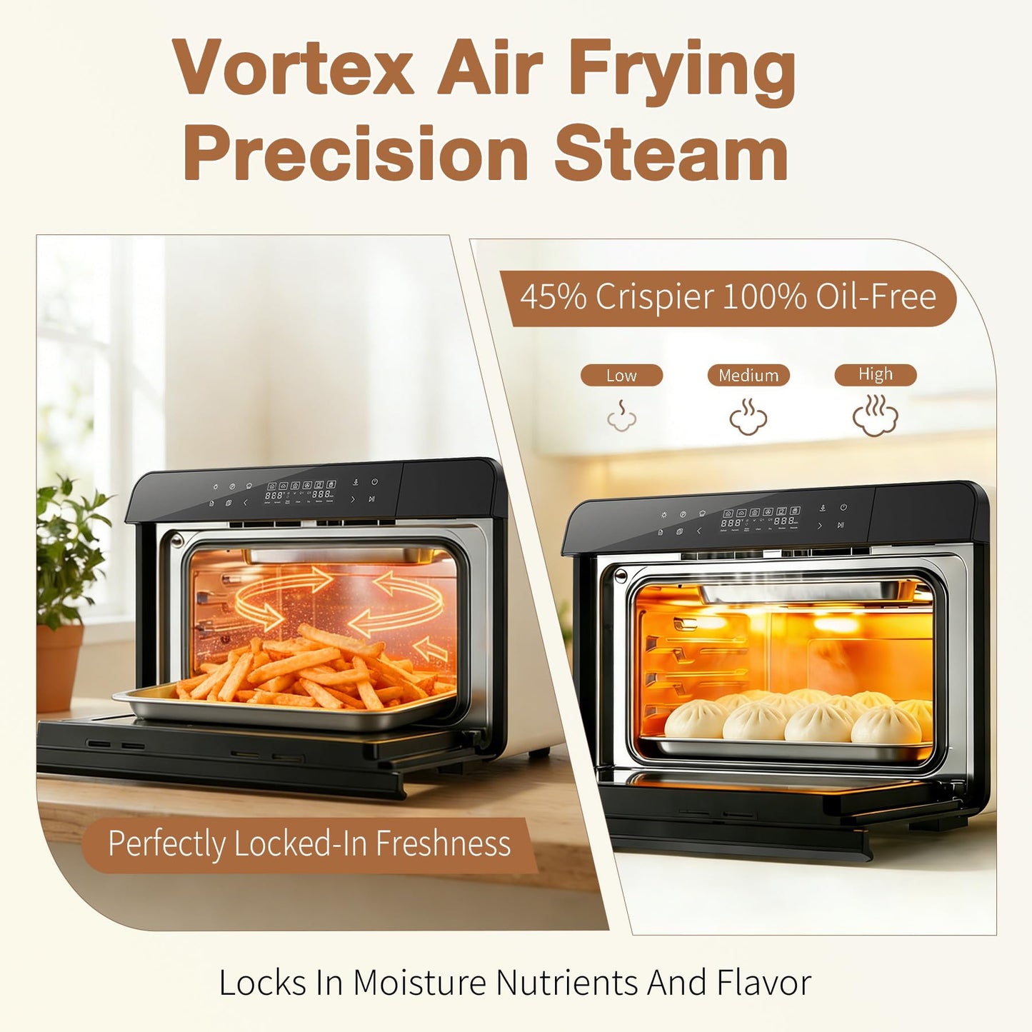 ROBAM Toaster Air Fryer Combi Oven, Countertop Steam Oven 20-in-1 with Convection Steam Roast & Bake, Multi-Stage Cooking, Self-Clean, 7 Modes, 30 Built-In Recipes, for Kitchen Pizza Baking (White)