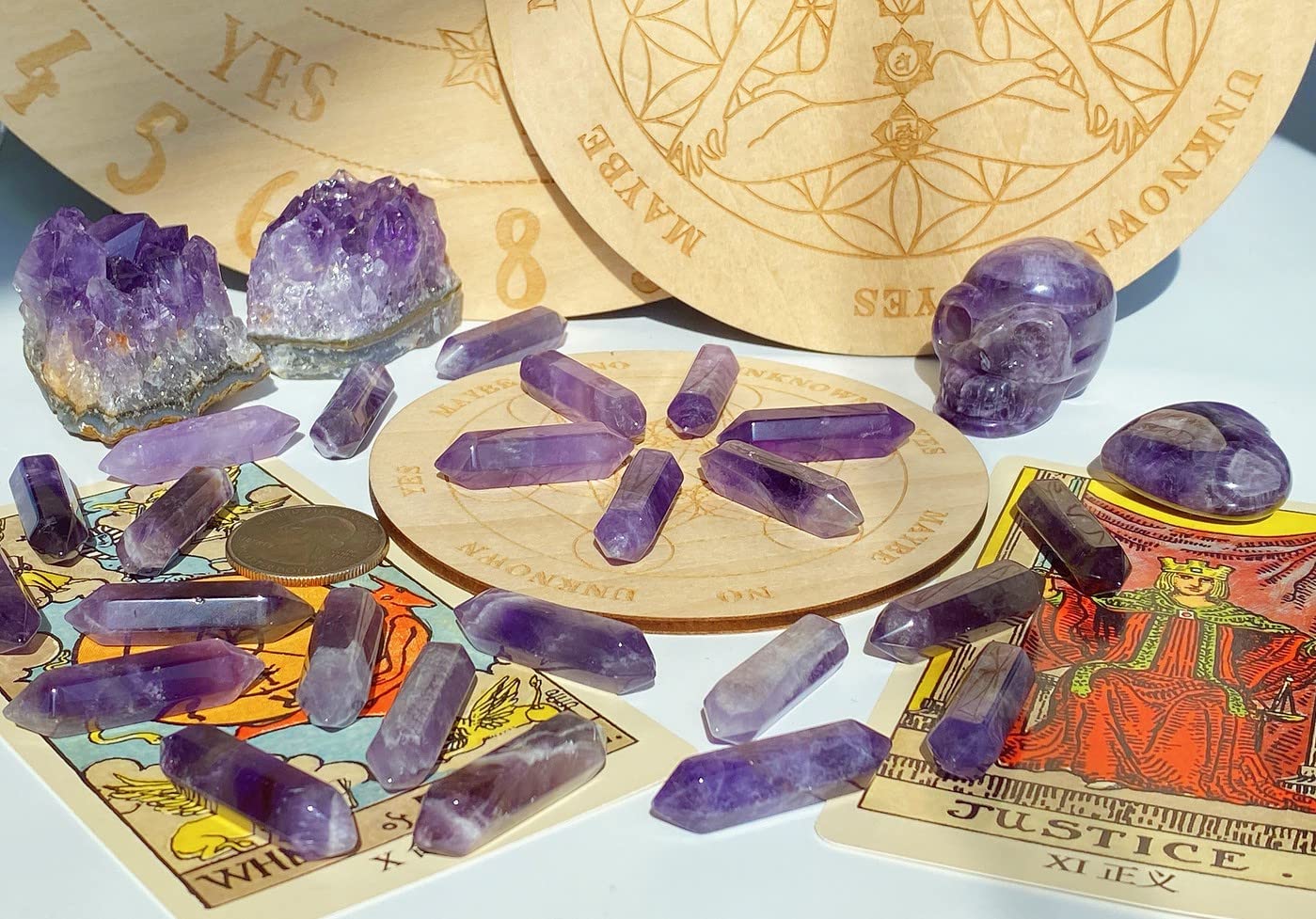 10 PCS Amethyst Crystals Set Wands Polished Healing Crystal Stones Bulk Natural Hexagonal Pointed Reiki Energy Balancing Meditation Therapy Wand Gift Stocking Stuffers for Women