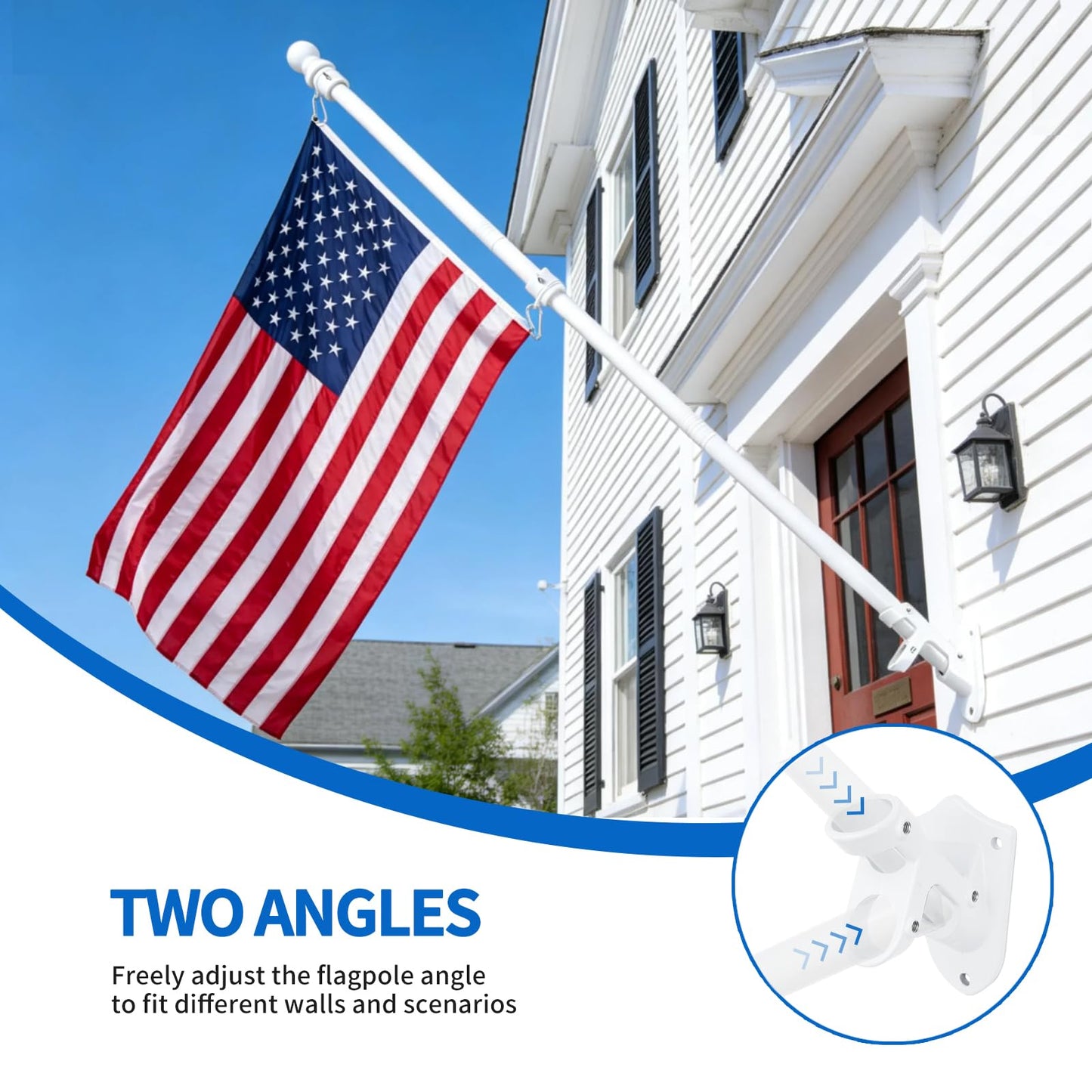 Hoffen 6FT Flag Pole Kits for Outside House with Upgraded Bracket, Stainless Steel Wall Mount Tangle FlagPole Without America Flags for Residential or Commercial (White)