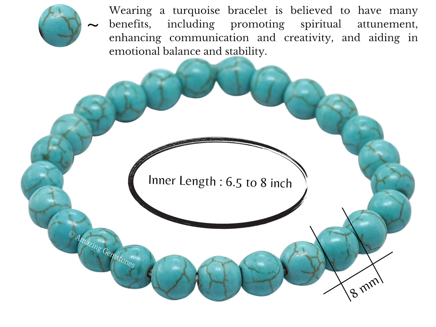 Amazing Gemstone Crystal Bracelet for Women Men's Gifts - Protection Healing Crystal Bracelet - 8mm Gemstone Beaded Stretchable Bracelet Pulseras Para Hombres Mujer Stocking Stuffers Mothers Day Gift (Manmade Turquoise)