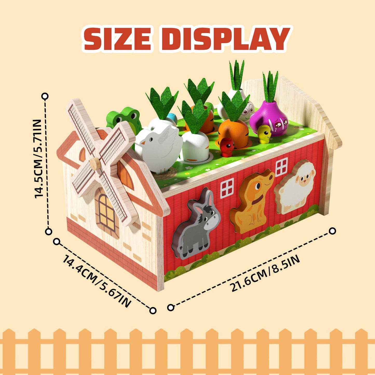JAUNTY Montessori Toy for Toddlers 1 2 3 Years Old, Wooden Farm Shape Sorting Toy for Baby Boys Girls 1-3, Educational Learning Sensory Toy 1 Year Old Gift for 1st First Birthday
