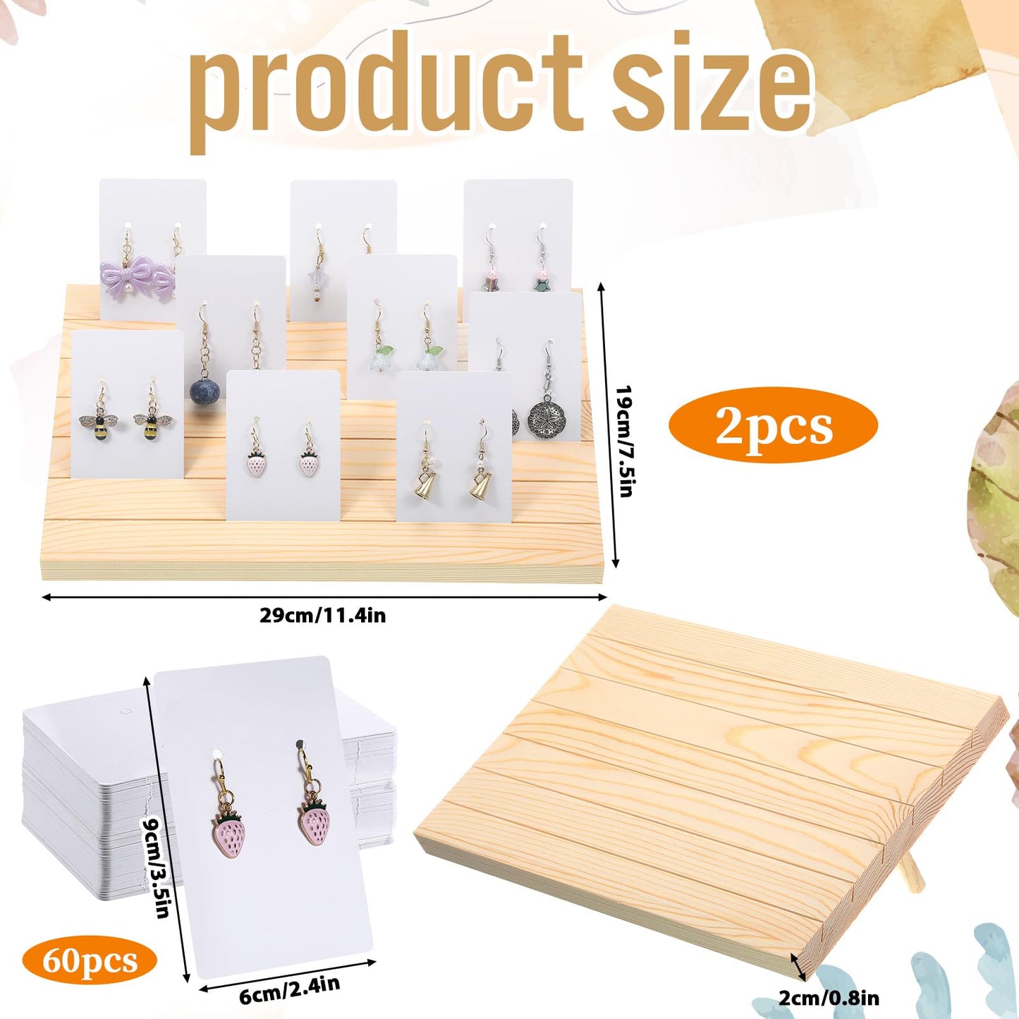 Yuanan 62 PCS Wooden Earring Holder, 6 Slot Wood Earring Display Stand with Cards Portable Earrings Stand Jewelry Stands for Selling Jewelry Retail Displays for Small Jewelrys Ring Earrings Cards