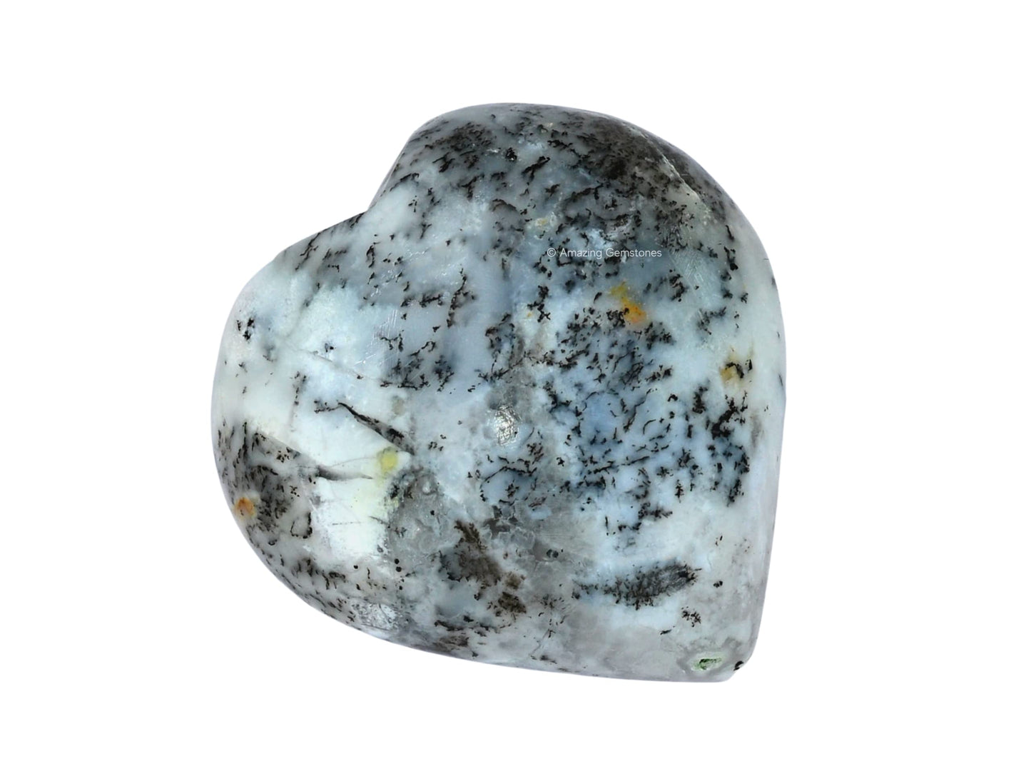 Amazing Gemstone Dendrit Opal Crystal Heart Palm Stone - Pocket Massage Worry Stone for Natural Body Chakra Balancing, Reiki Healing and Crystal Grid
